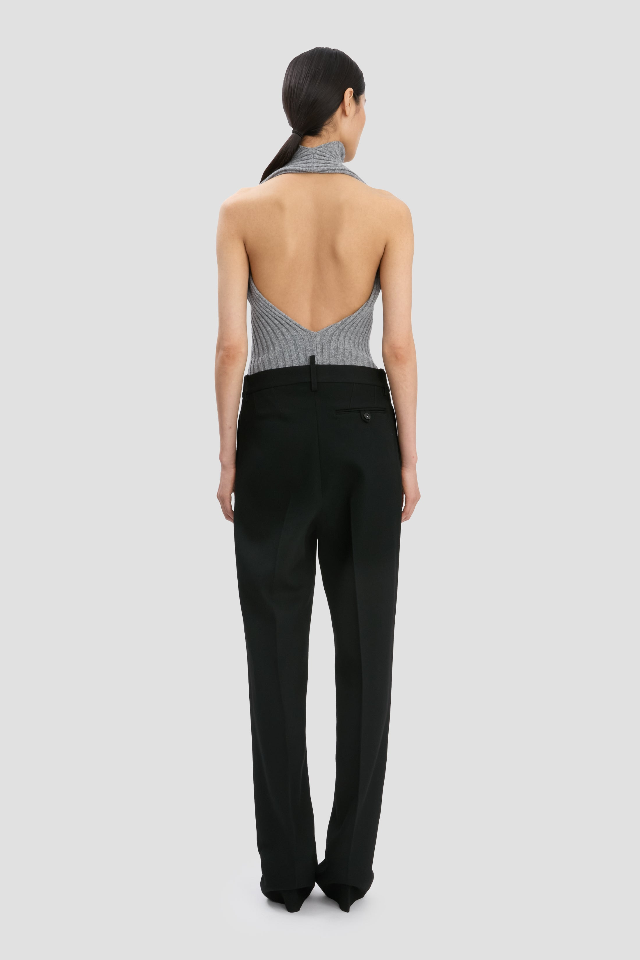Draped Sleeveless Rib Top In Grey Melange - 5