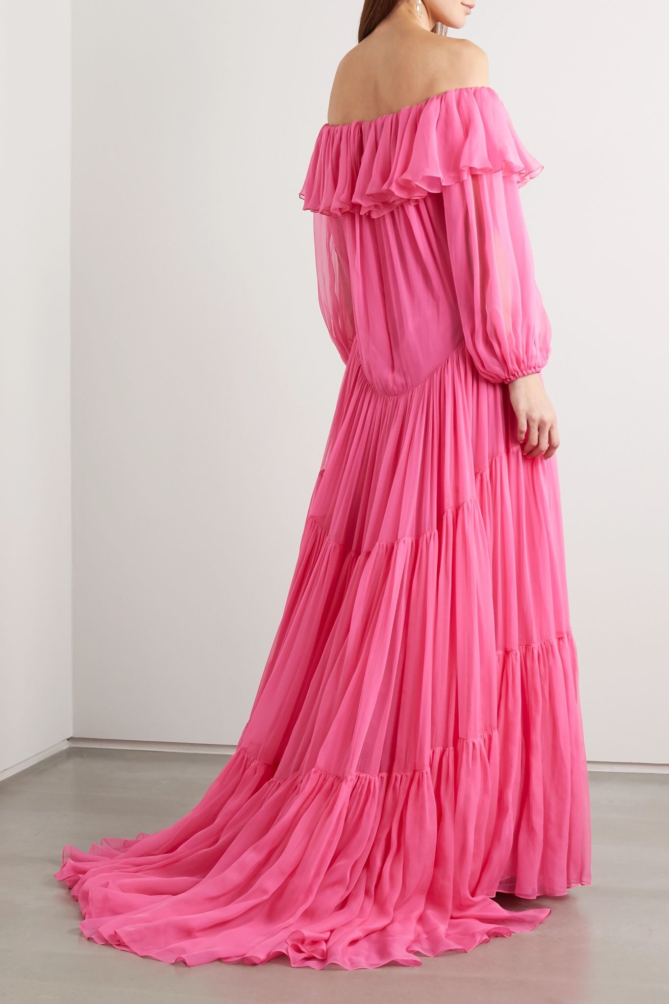 Off-the-shoulder tiered ruffled silk-chiffon gown - 4