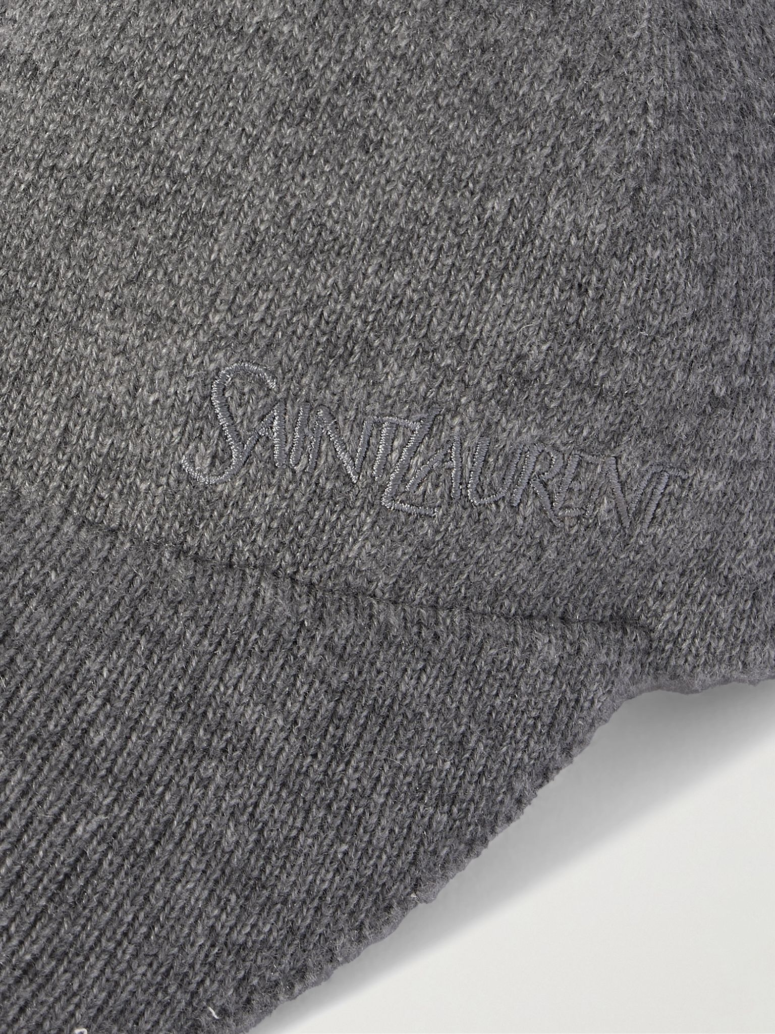 Logo-Embroidered Ribbed Cashmere Baseball Cap Gray - 4