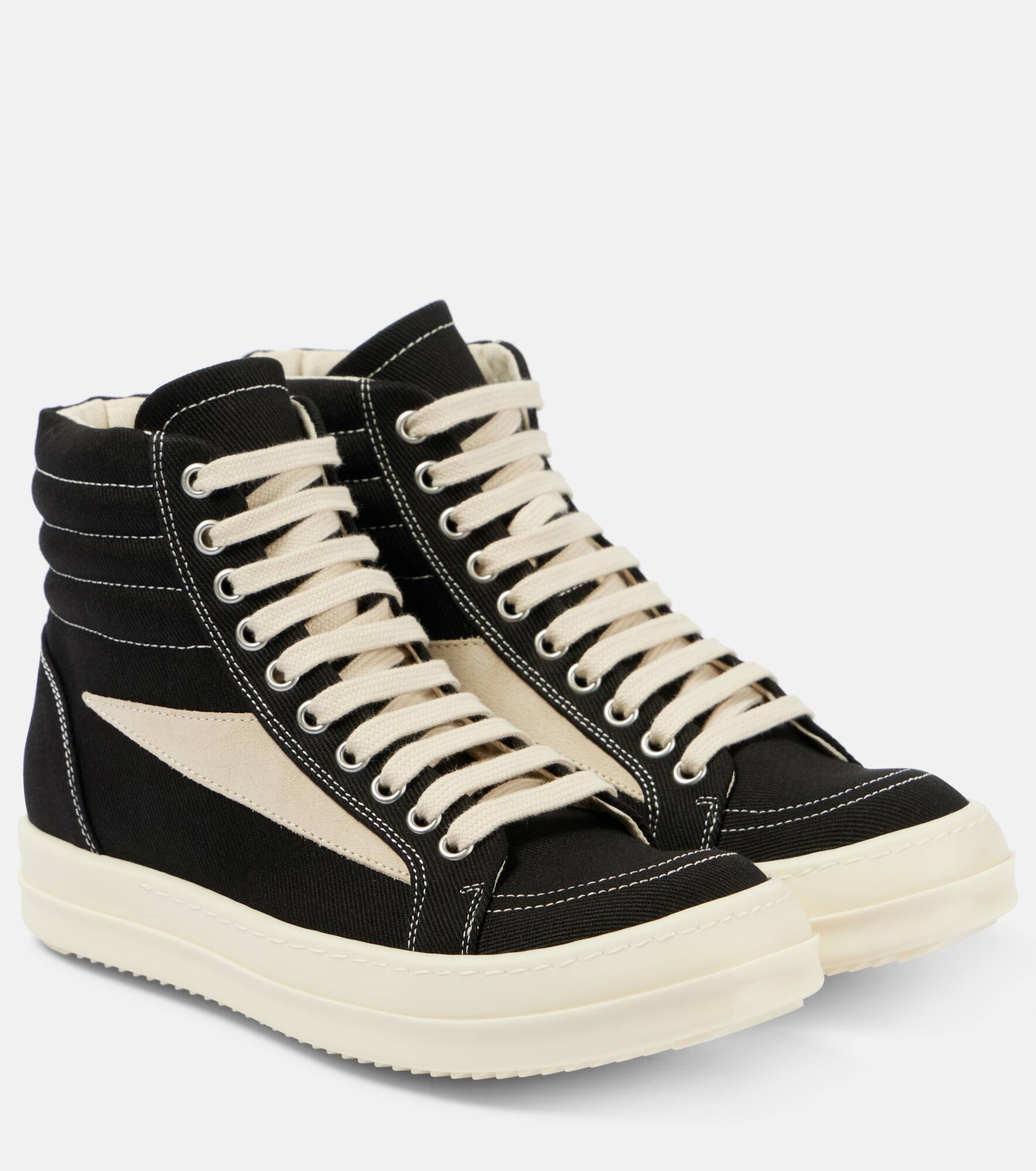 Suede-trimmed denim high-top sneakers - 1