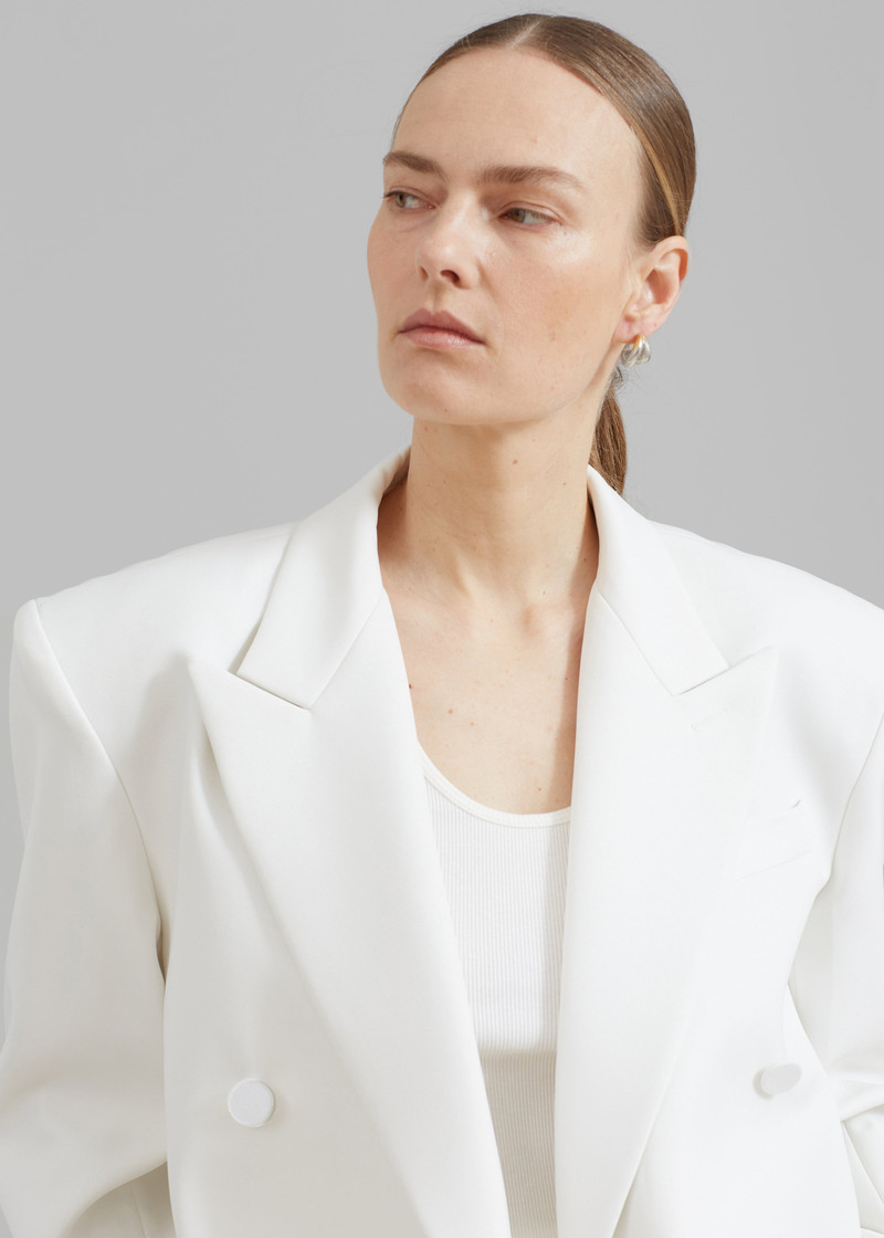 Zia Covered Buttons Blazer - White 6