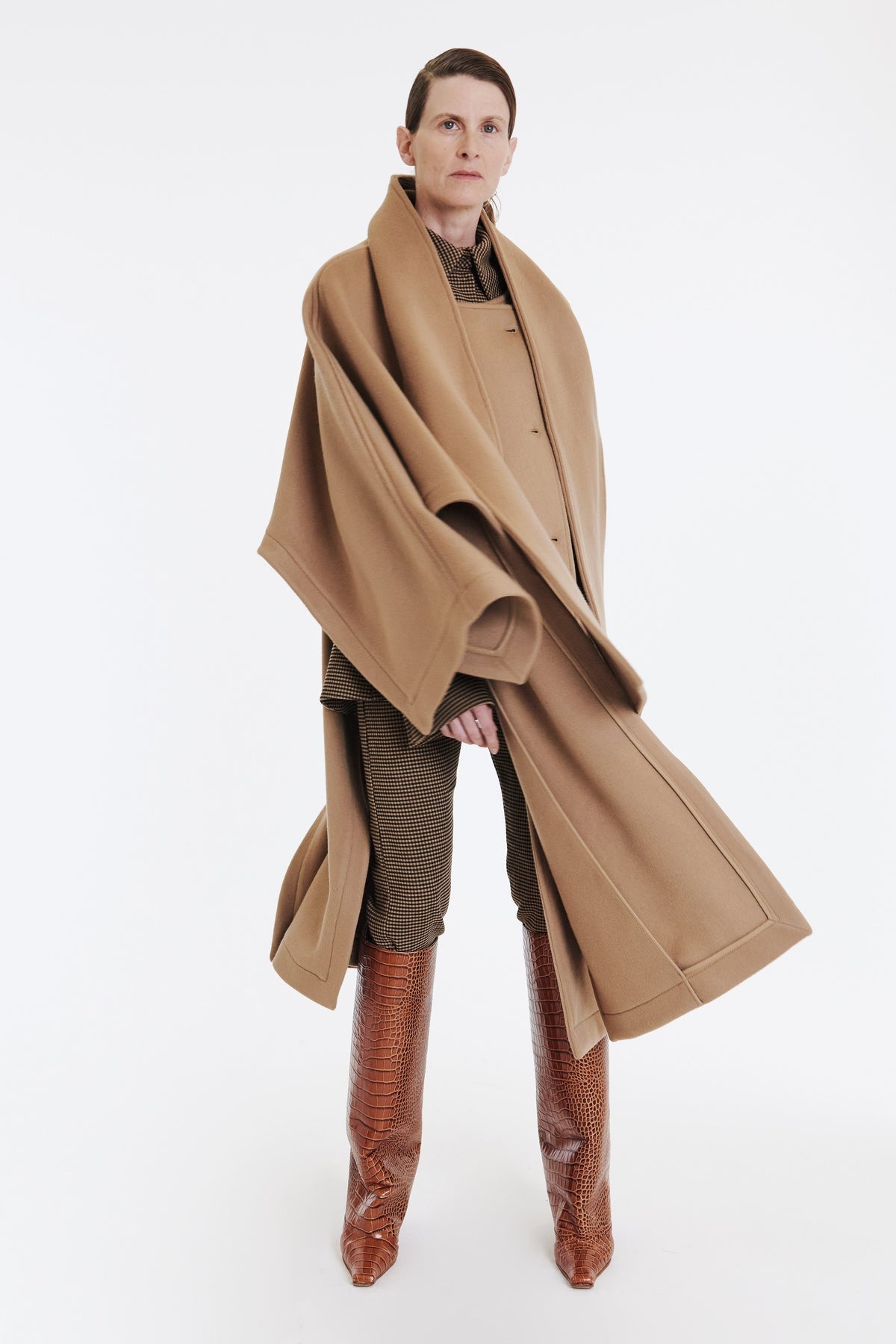 OPEN SLEEVE PONCHO COAT WITH SCARF DETAIL BEIGE - 9