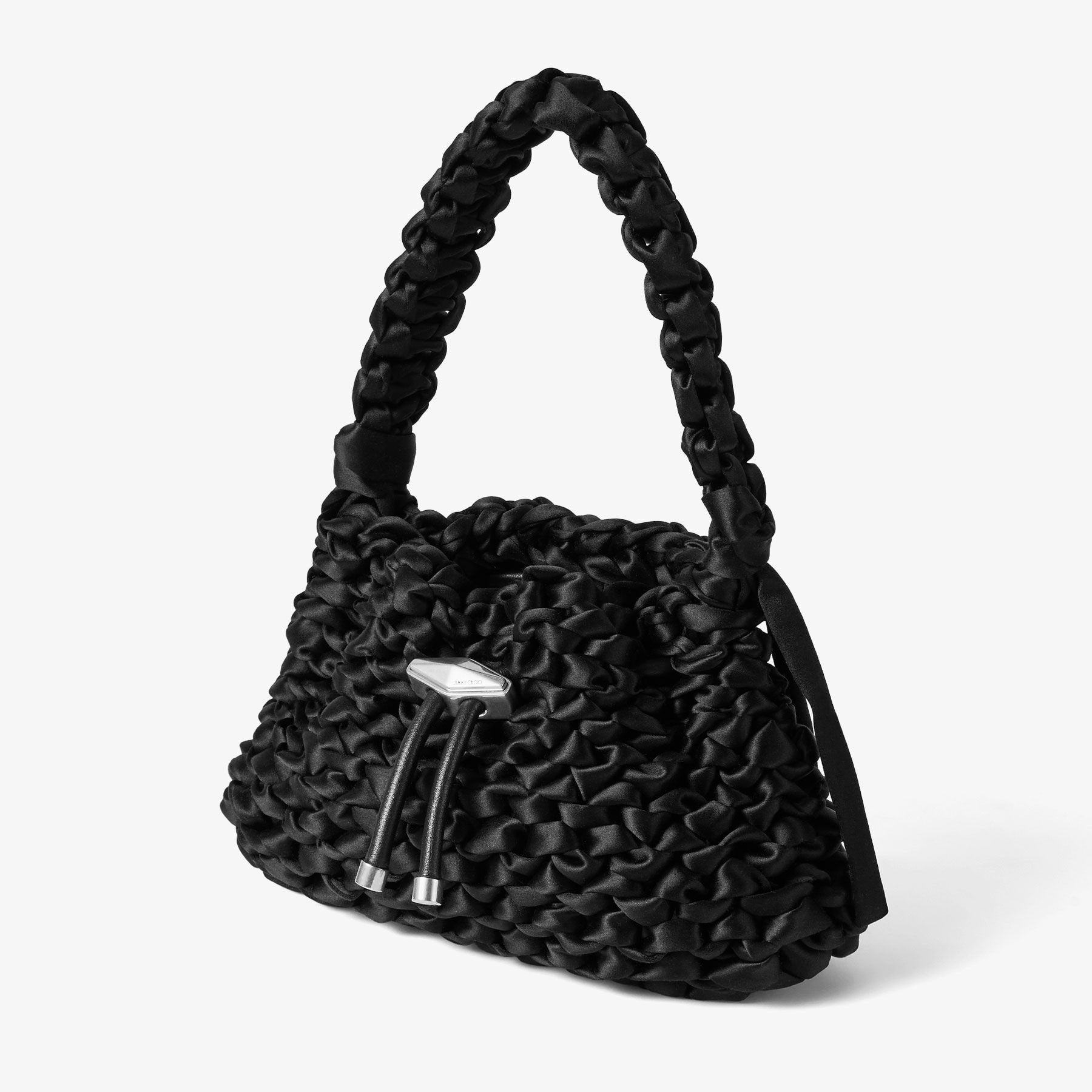 Cinch S
Black Woven Satin Shoulder Bag - 2