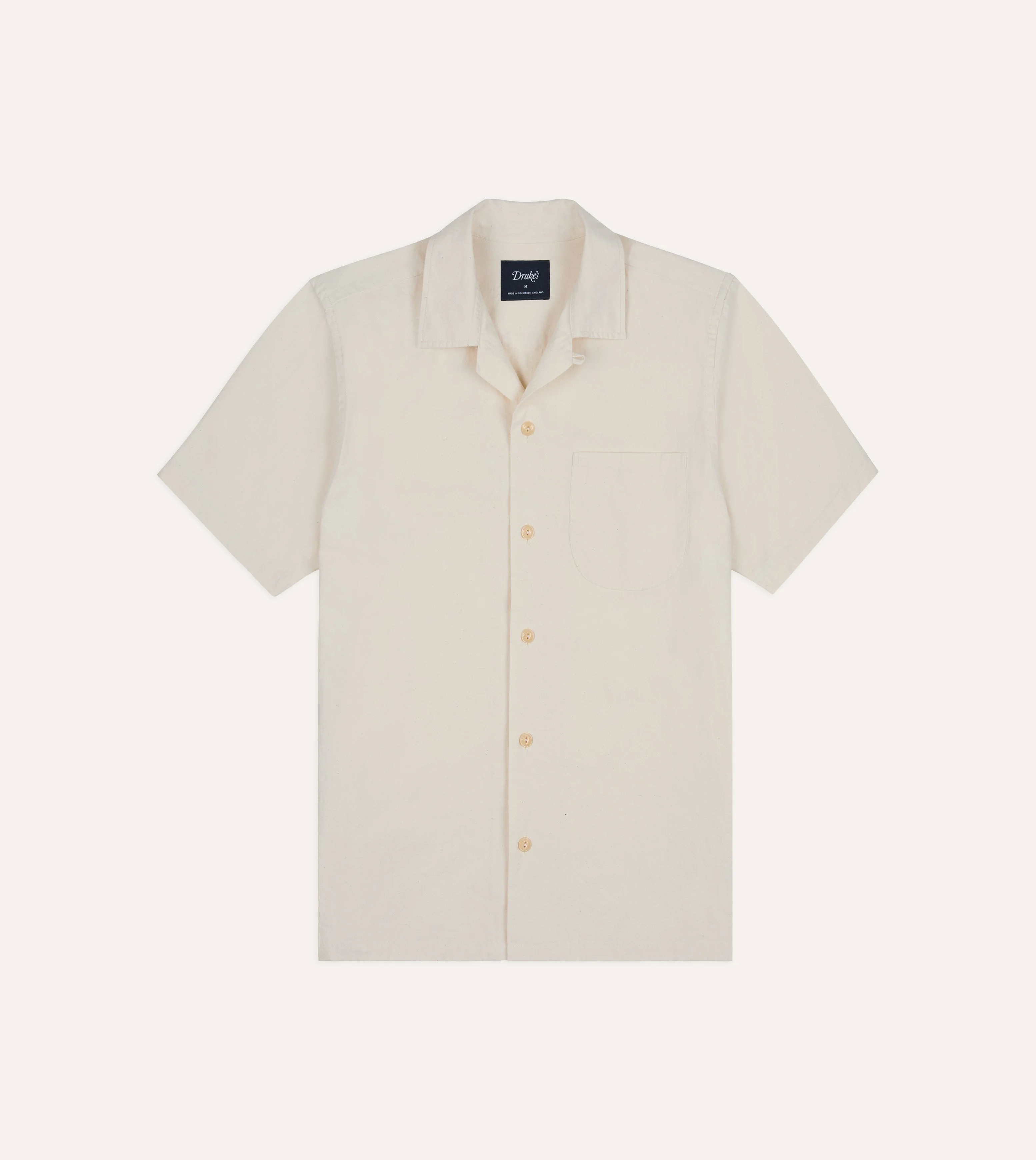 Ecru Cotton-Hemp Camp Collar Short Sleeve Shirt - 1