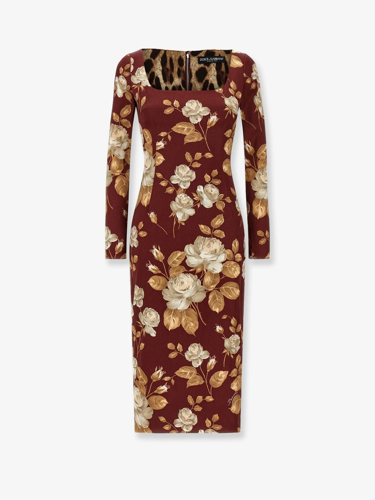 Dolce & Gabbana Vintage Rose Print Satin Midi Pencil Dress - 1