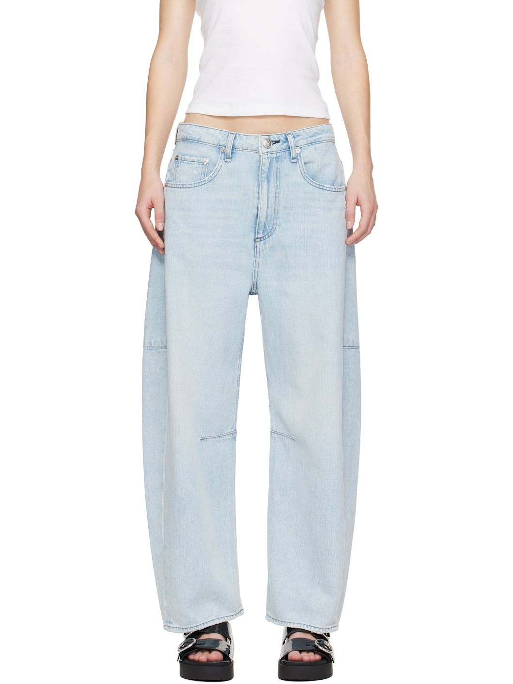 Blue Straight Charlie High-Rise Barrel Jeans - 1