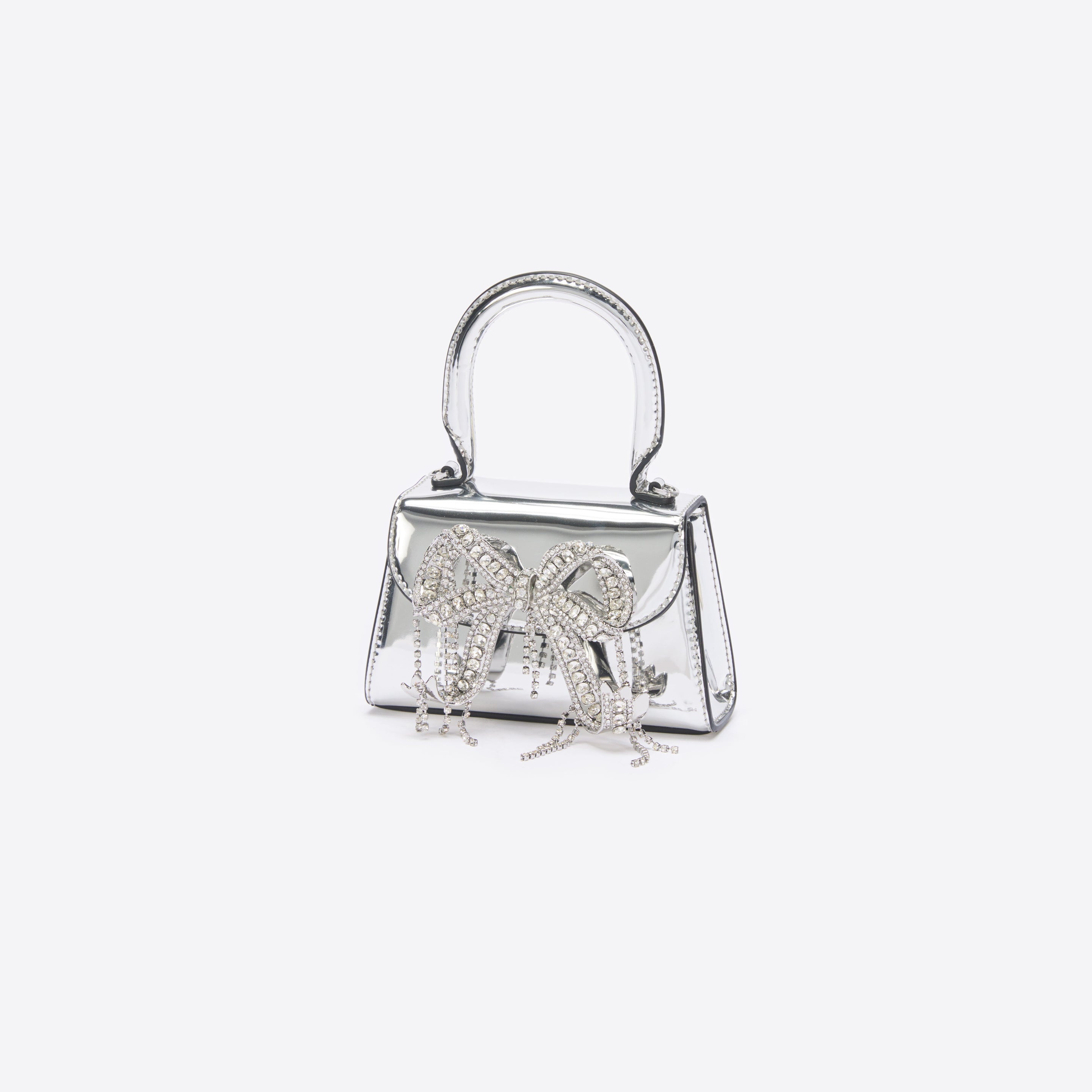 Silver Metallic Micro Embellished Bow Bag - 2
