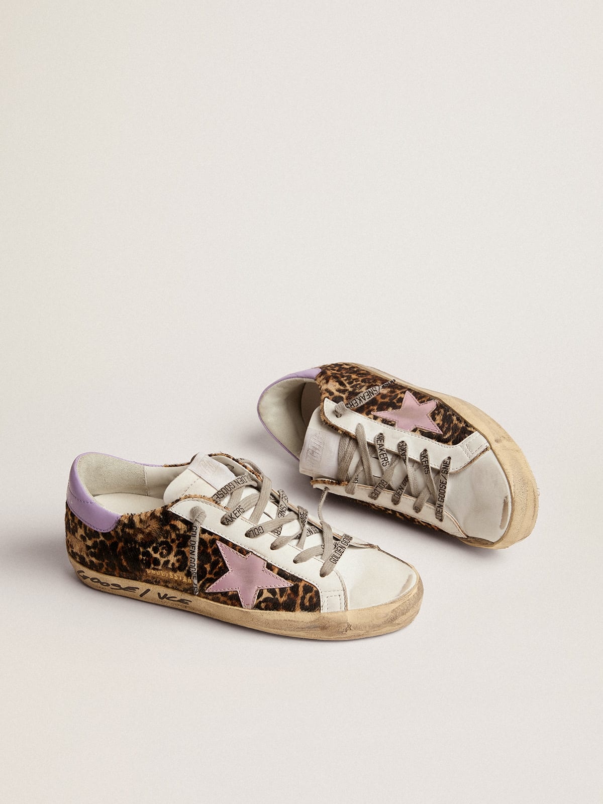 Super-Star LTD sneakers in leopard-print pony skin with salmon-colored laminated leather star and pu - 2