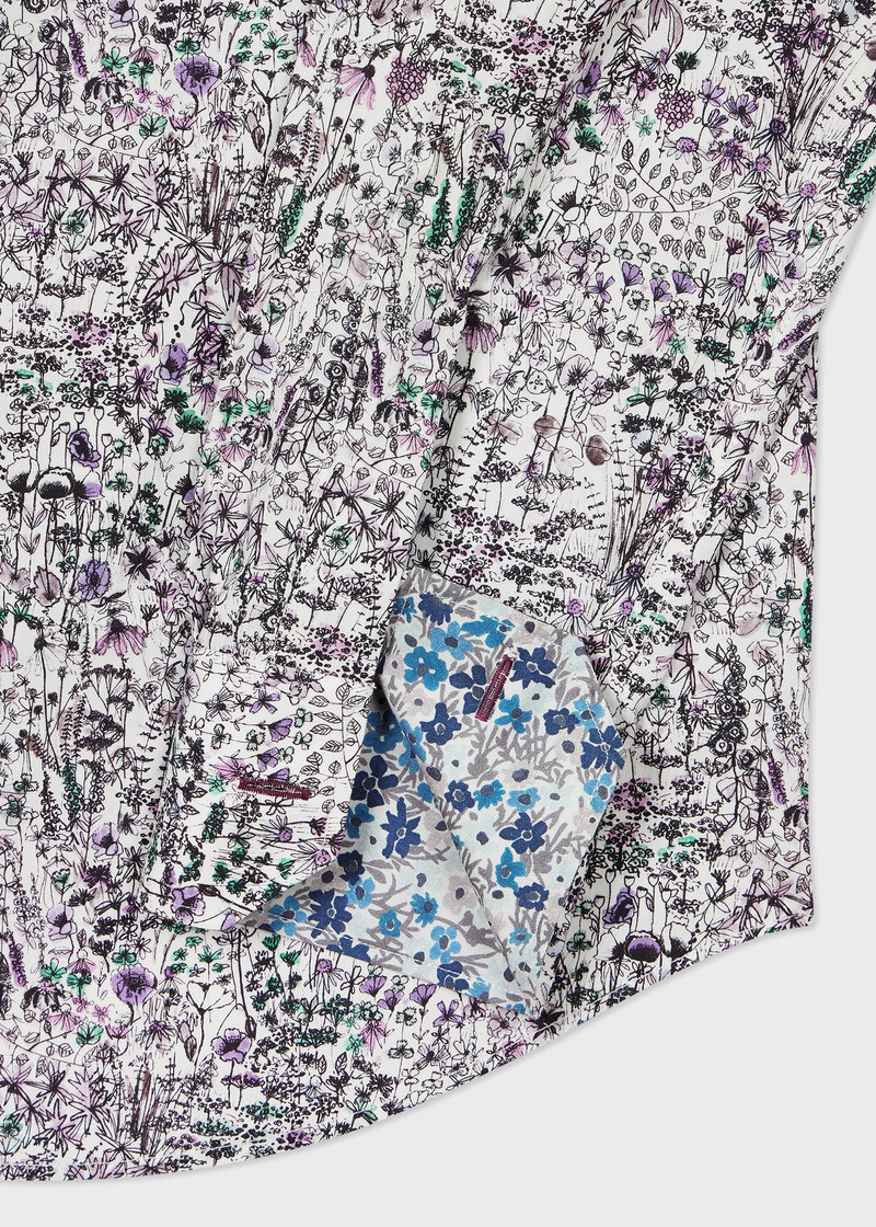 Paul Smith Tailored-Fit Mauve 'Sketch Floral' Cotton Shirt outlook