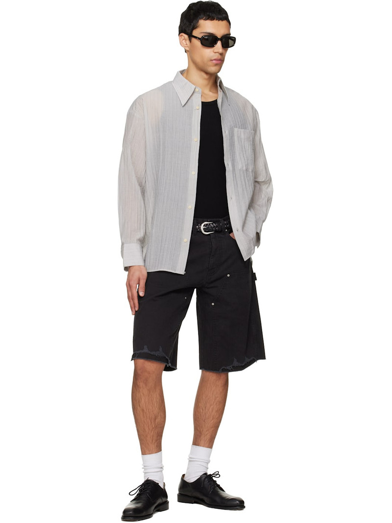 Tonywack Gray Lyocell Oversized Stripe Shirt outlook