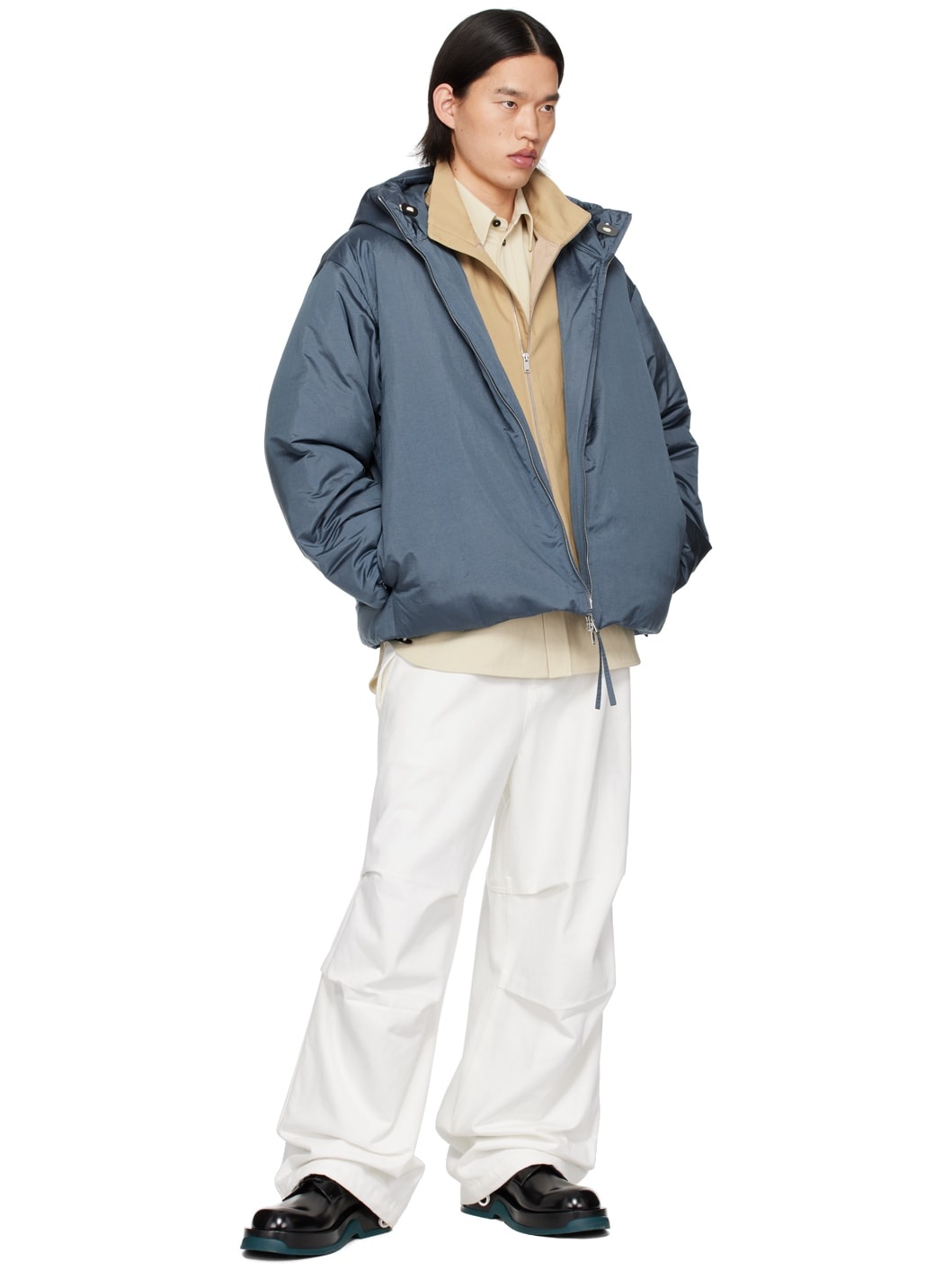 Blue Hooded Down Jacket - 4