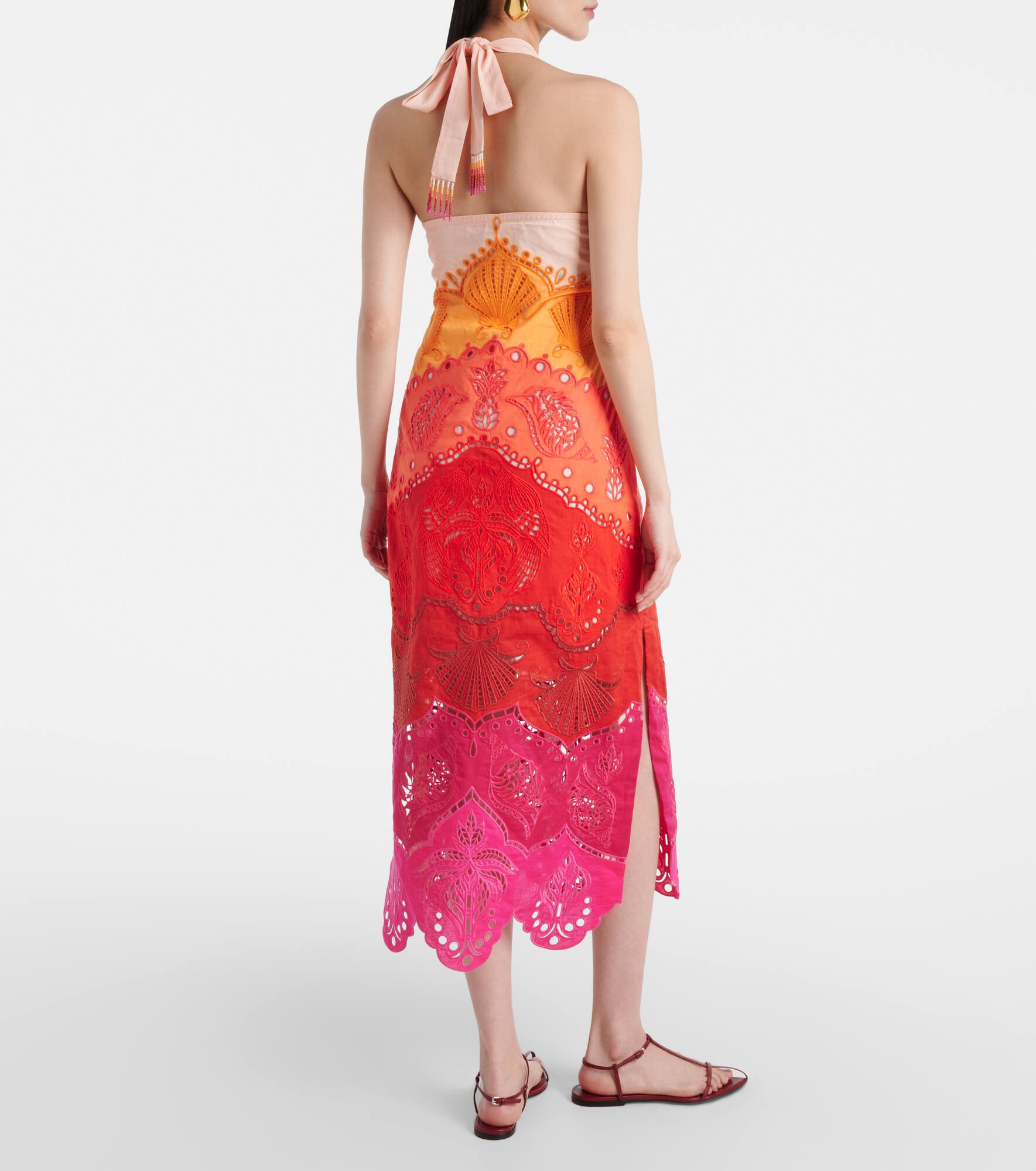 Printed cotton and linen midi dress - 3