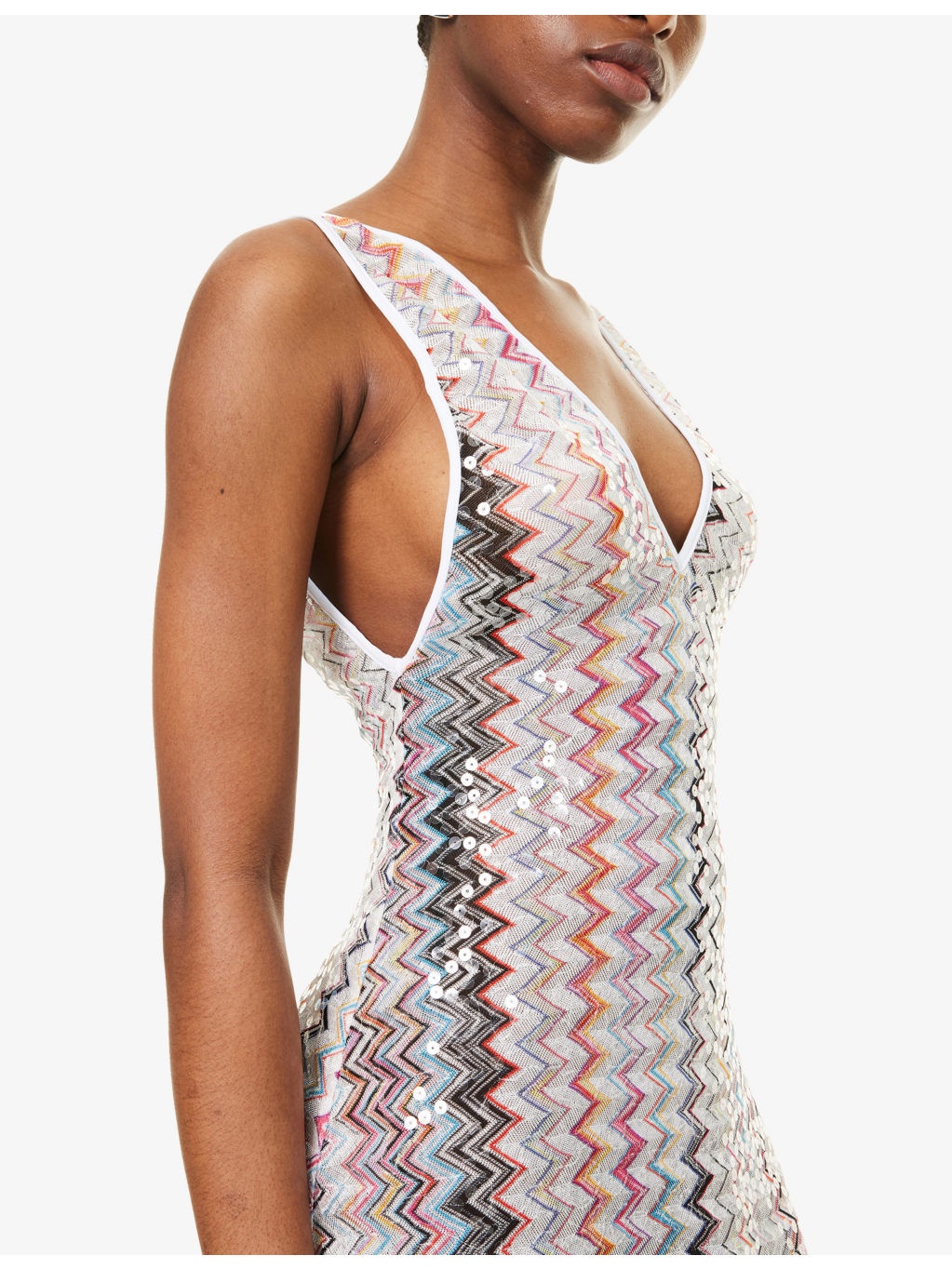 Sequin-Embellished Chevron Woven Mini Dress - 5