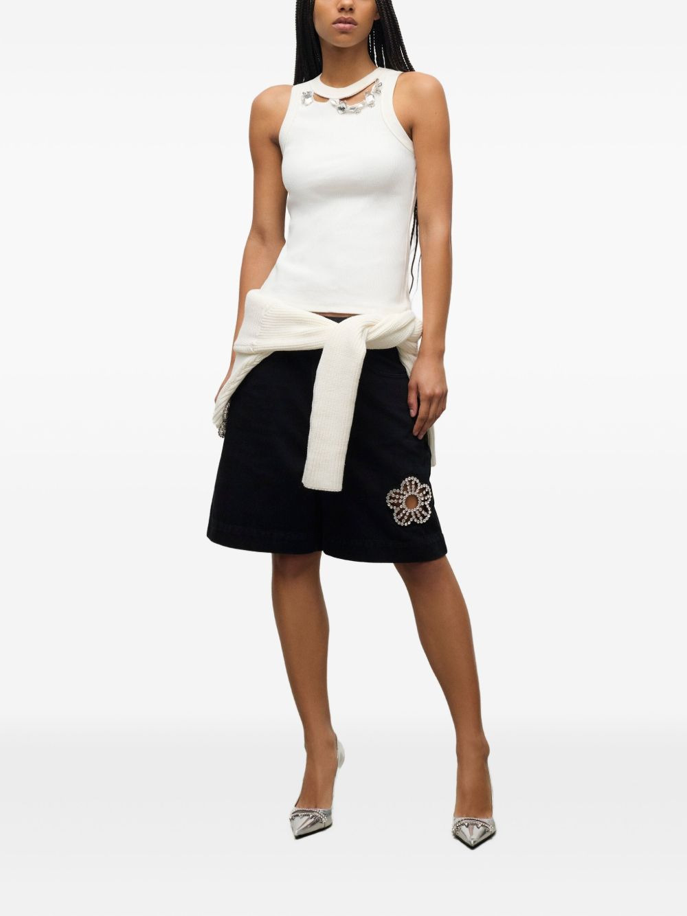 crystal-embellished ribbed tank top - 2