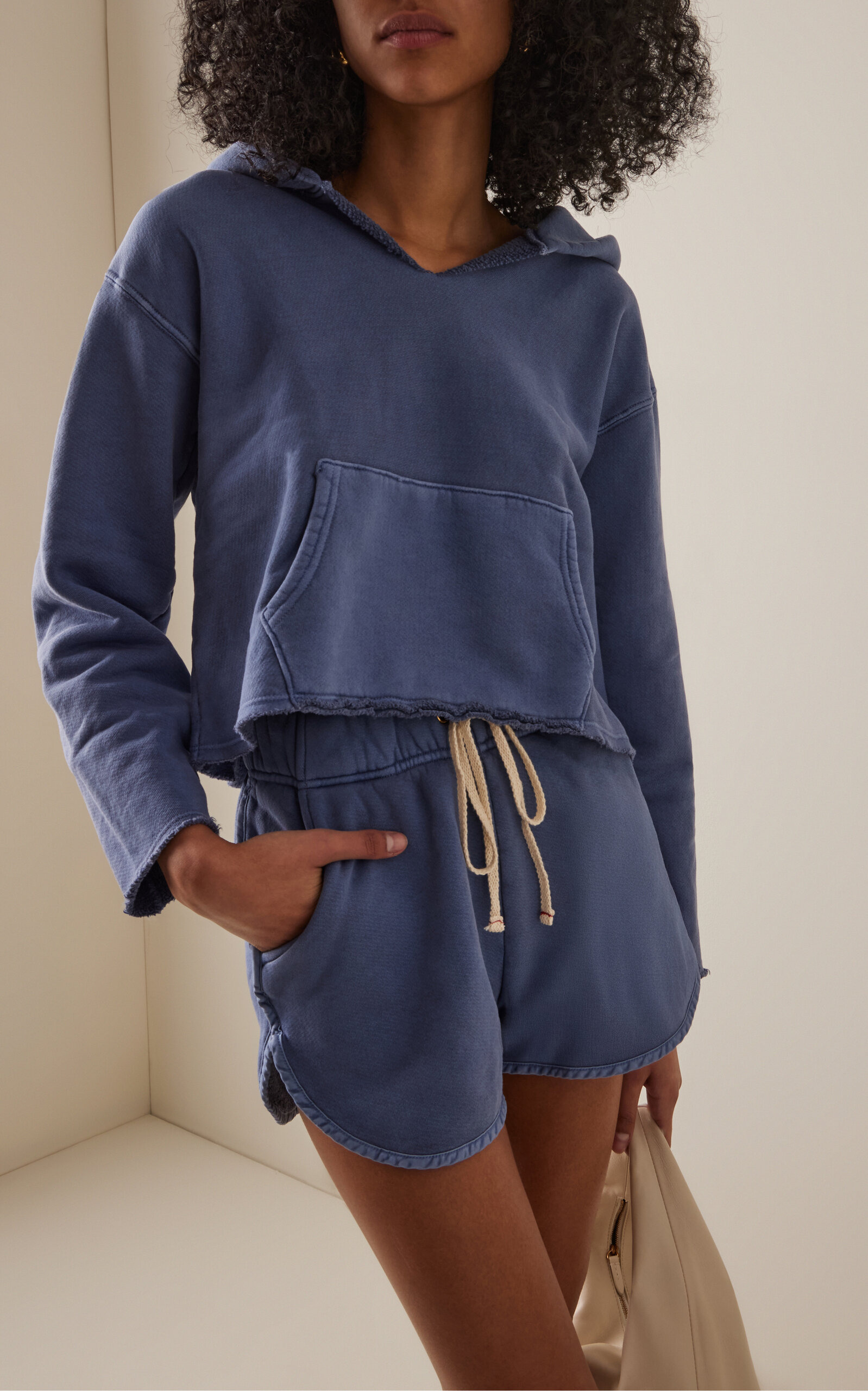 Rachel Raw-Edge Cotton Cropped Hoodie blue - 2