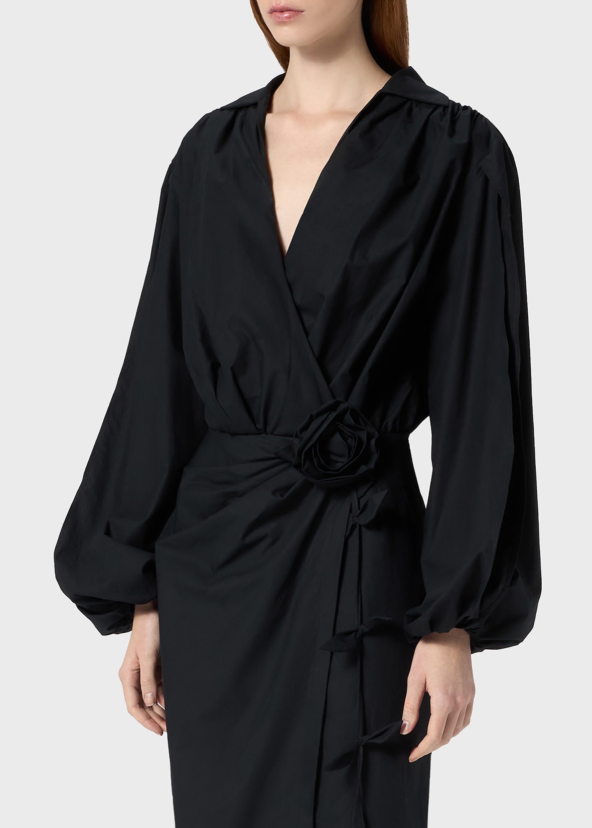 POPLIN MIDI DRESS WITH ROSE DECORATION - 5