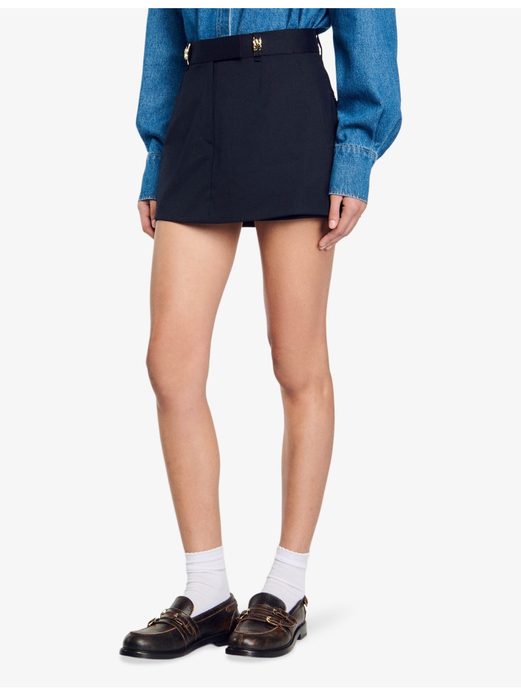 Hardware-embellished high-rise stretch-woven skort - 3