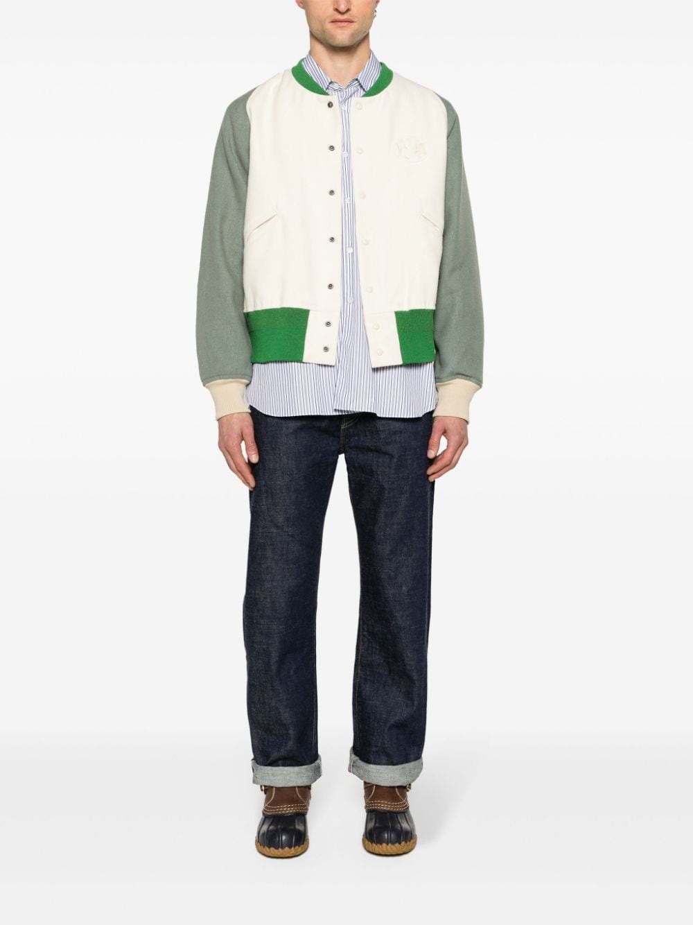logo-patch felted varsity jacket - 2