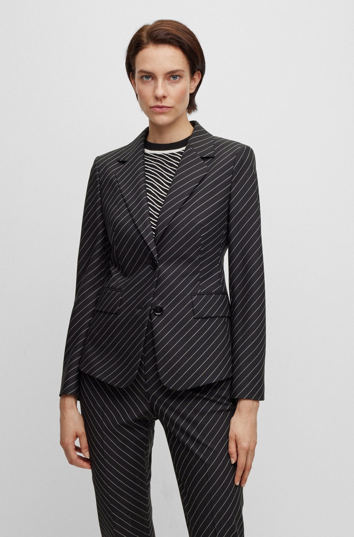 SINGLE-BREASTED JACKET IN STRIPED STRETCH WOOL - 2