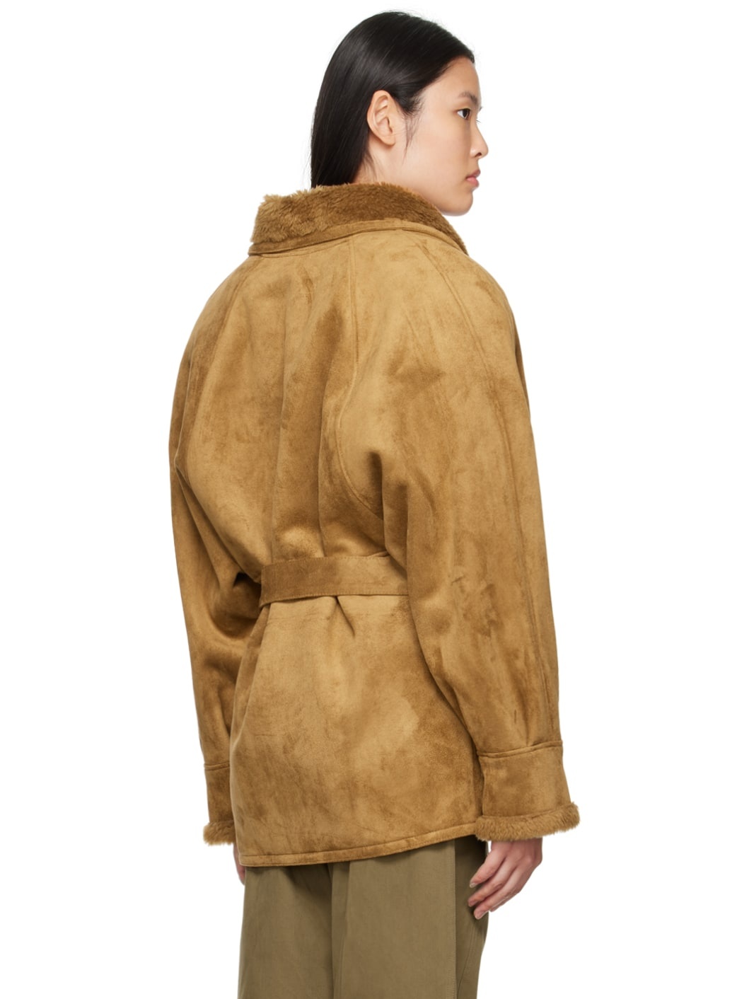 Tan Paneled Faux-Leather Coat - 5