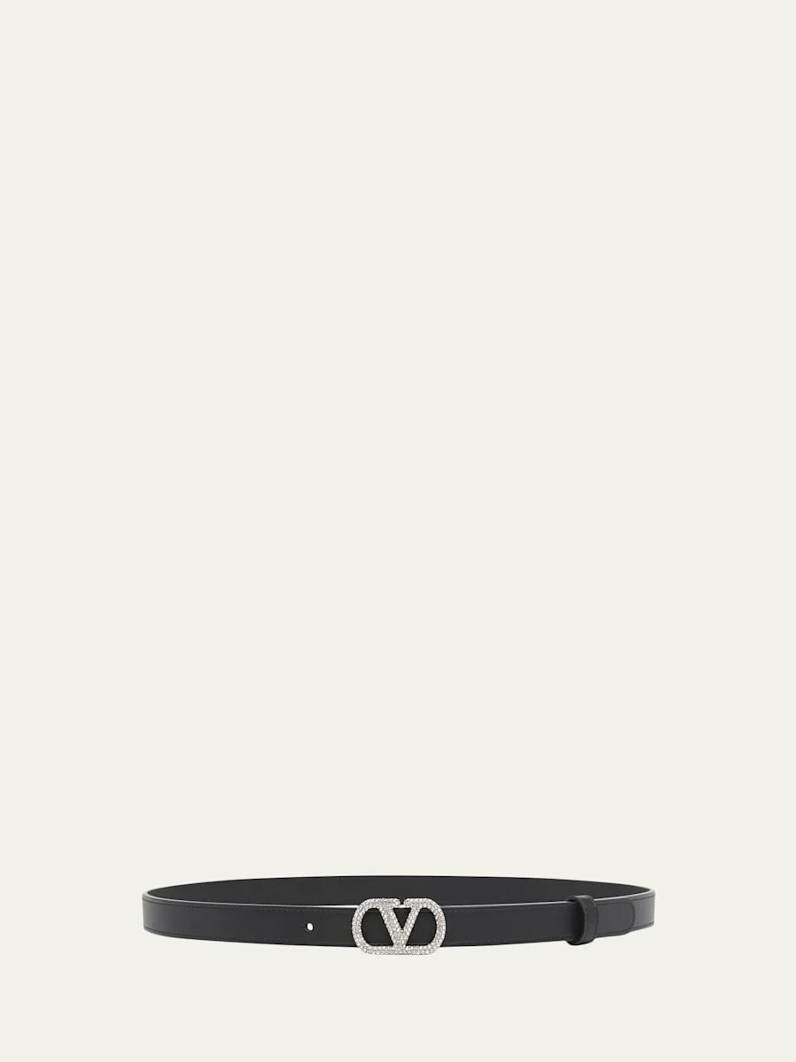 Crystal VLogo Leather Belt, 20mm - 1