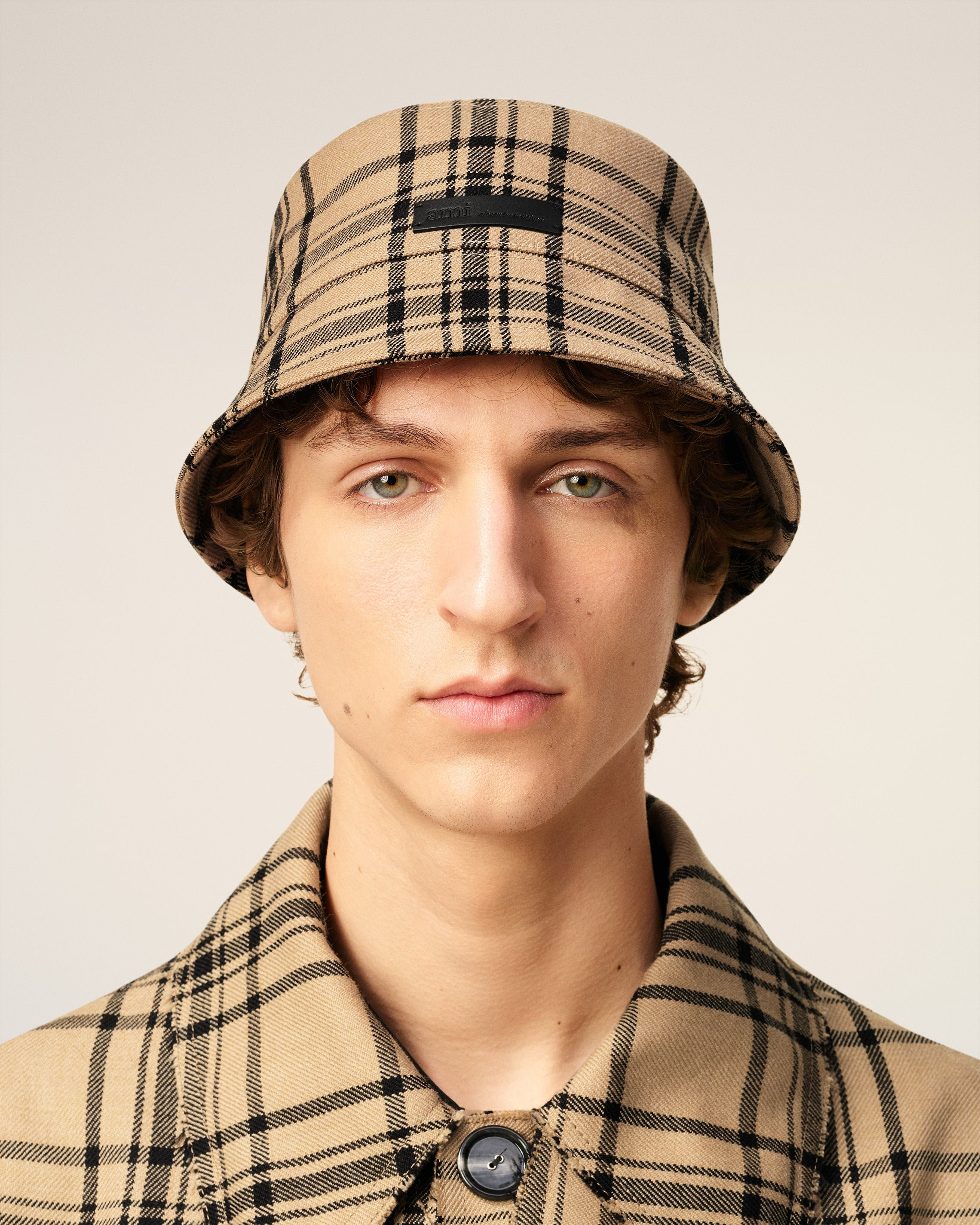 BROWN WOOL CHECKED  BUCKET HAT - 9