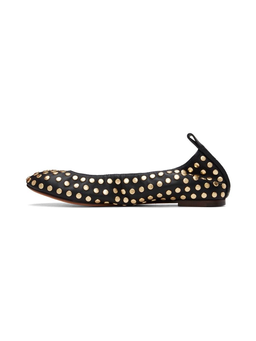 Black Studs Leather Ballerina Flats - 3