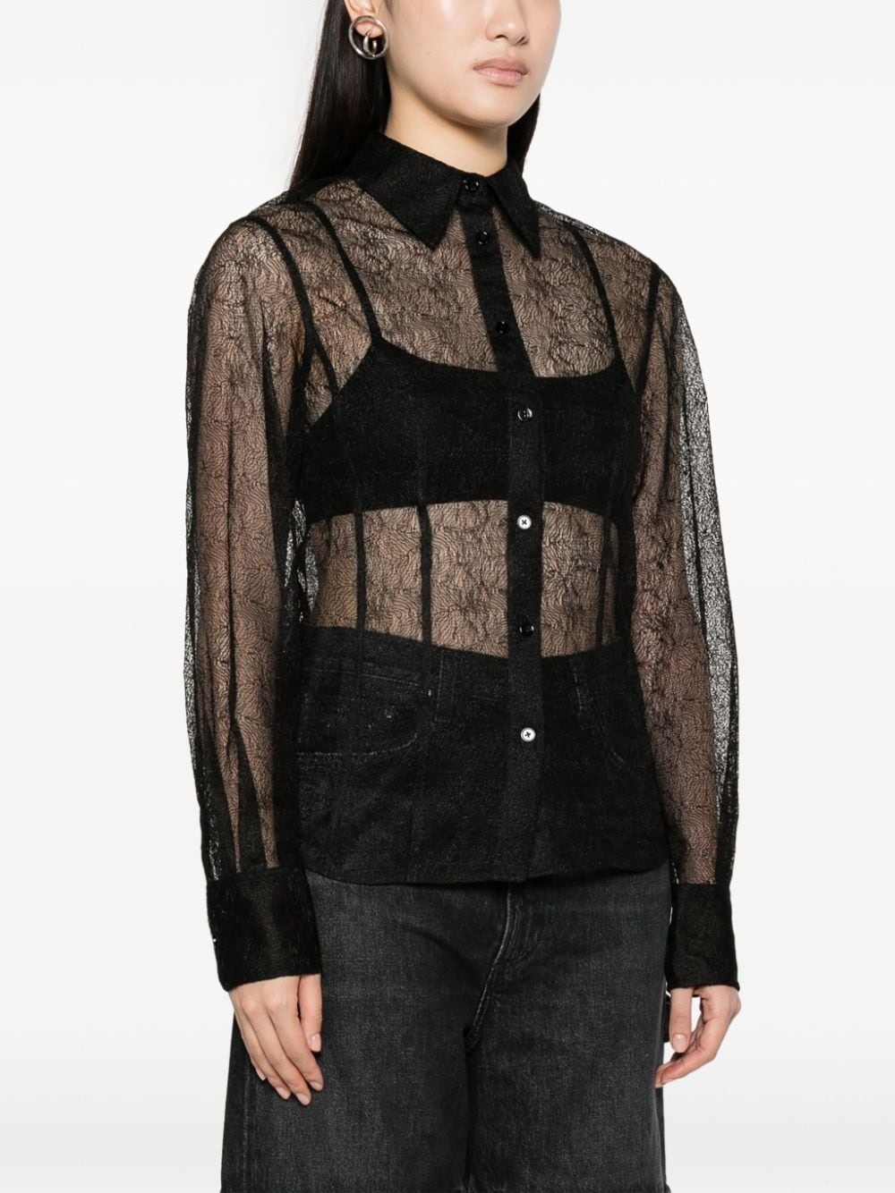 semi-sheer mesh-design shirt - 3