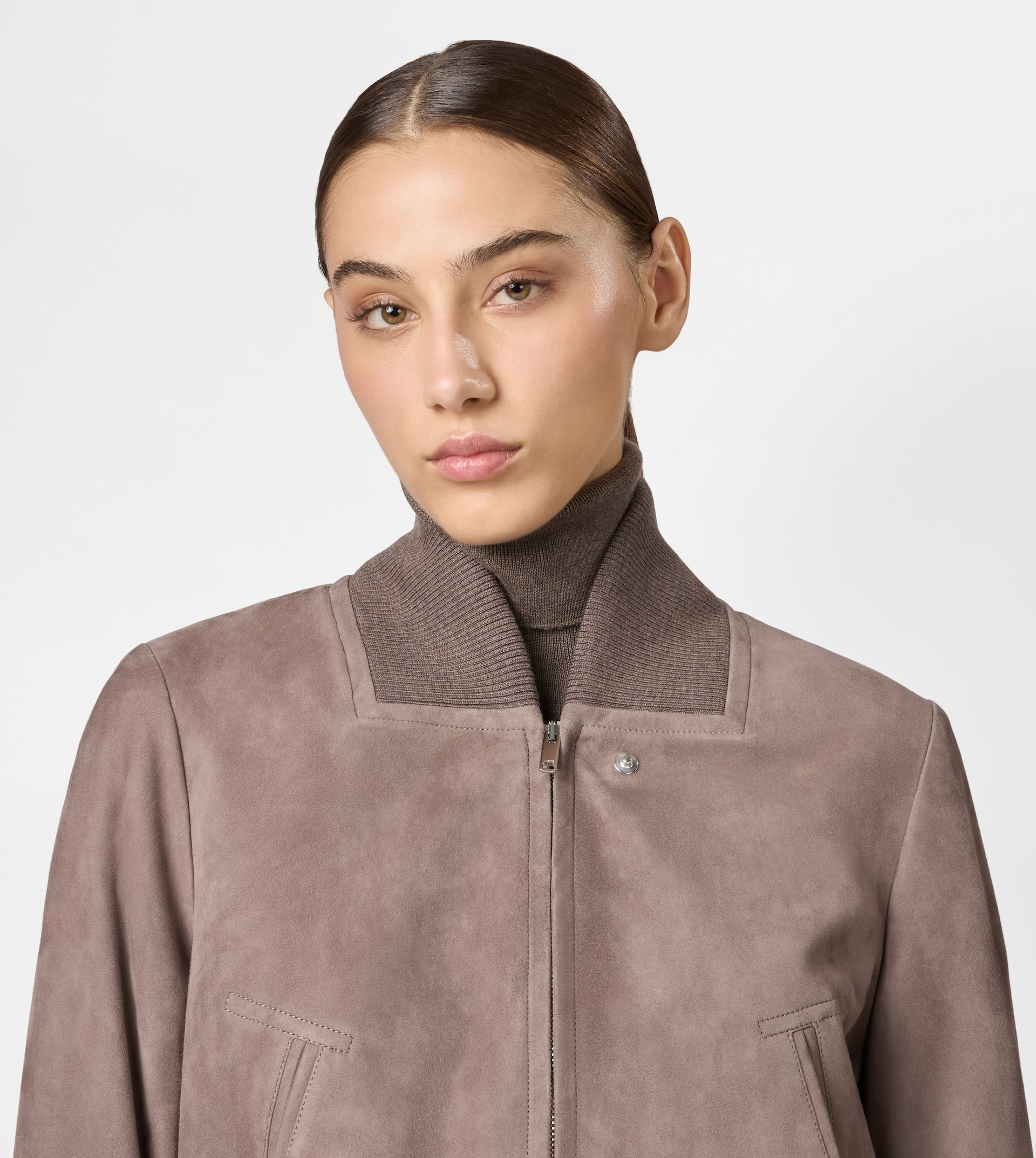 BOMBER JACKET IN PASHMY SUEDE - BROWN - 6