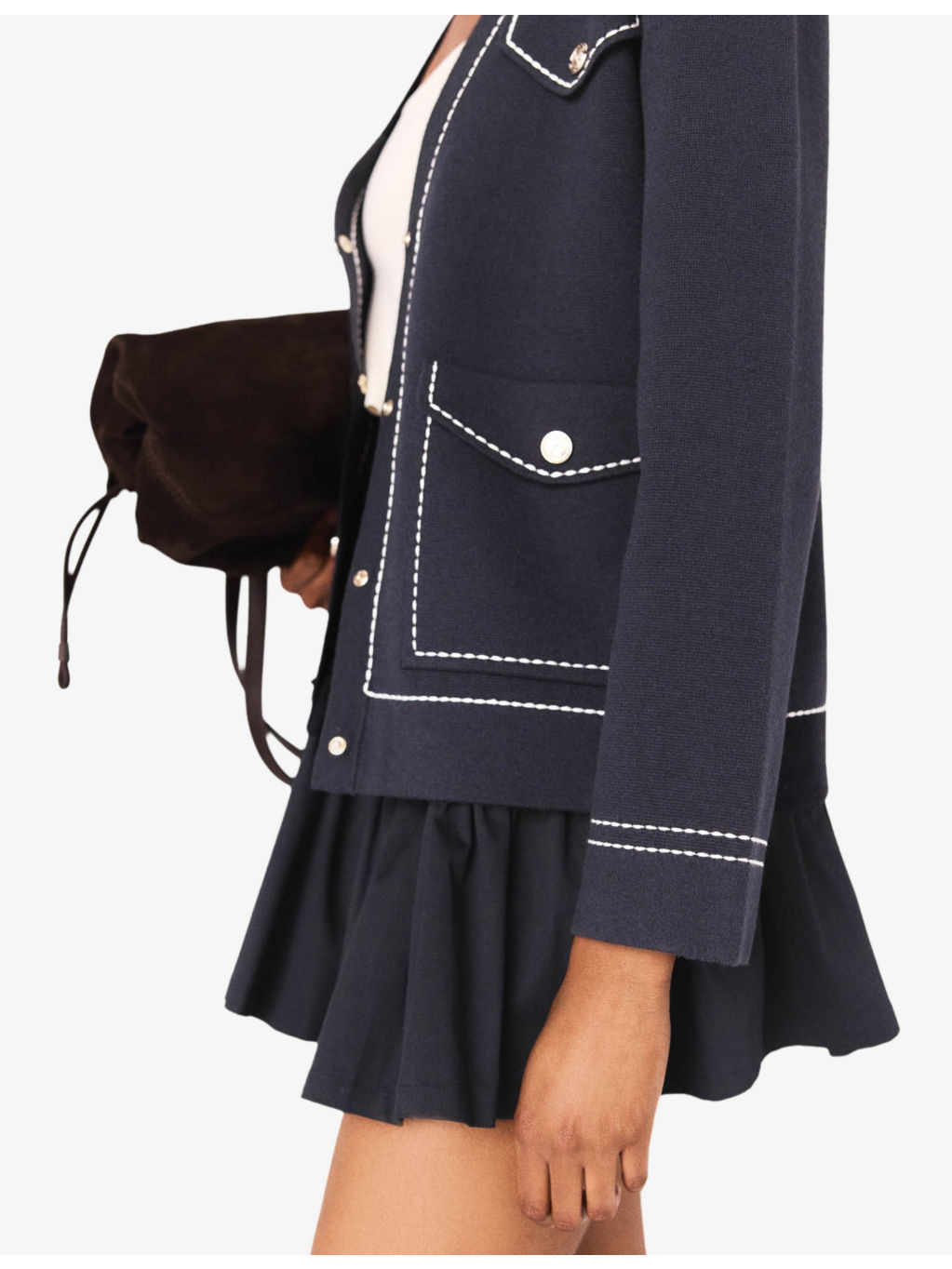 V-Neck Contrast-Stitched Knitted Cardigan - 6