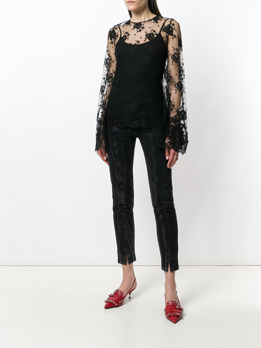 sheer floral lace blouse - 2