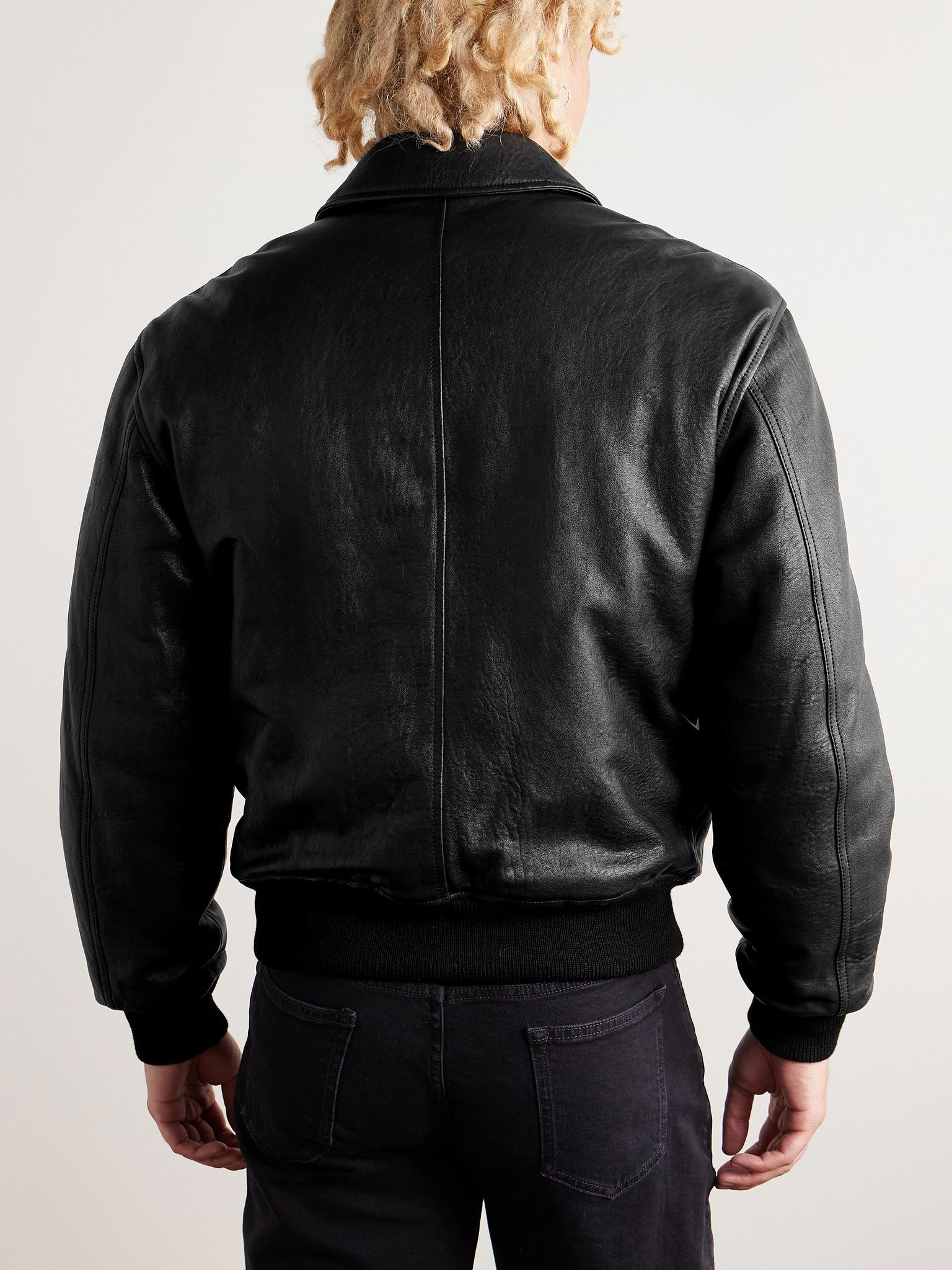 Leather Blouson Jacket Black - 3