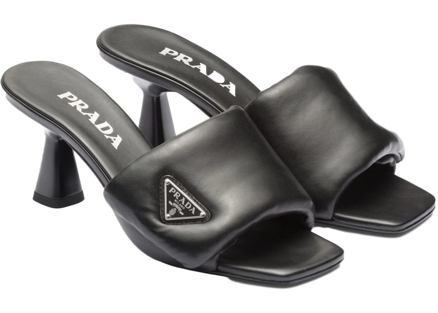 Prada Soft Padded 65mm Sandals Black Nappa Leather - 2