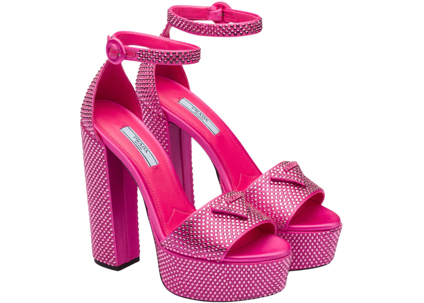 Prada 135mm Crystal Platform Sandals Begonia Pink Satin - 2