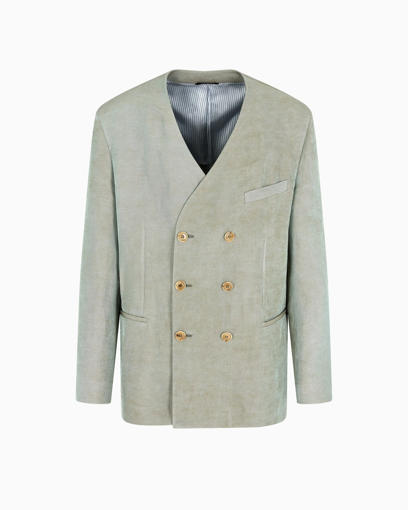 DOUBLE-BREASTED JACKET IN IRIDESCENT LINEN TWILL 1
