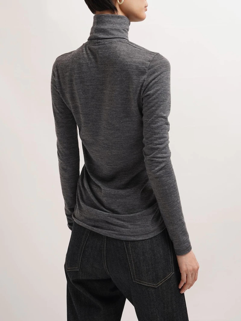 LOGO WOOL BLEND JERSEY TURTLENECK TOP - 3