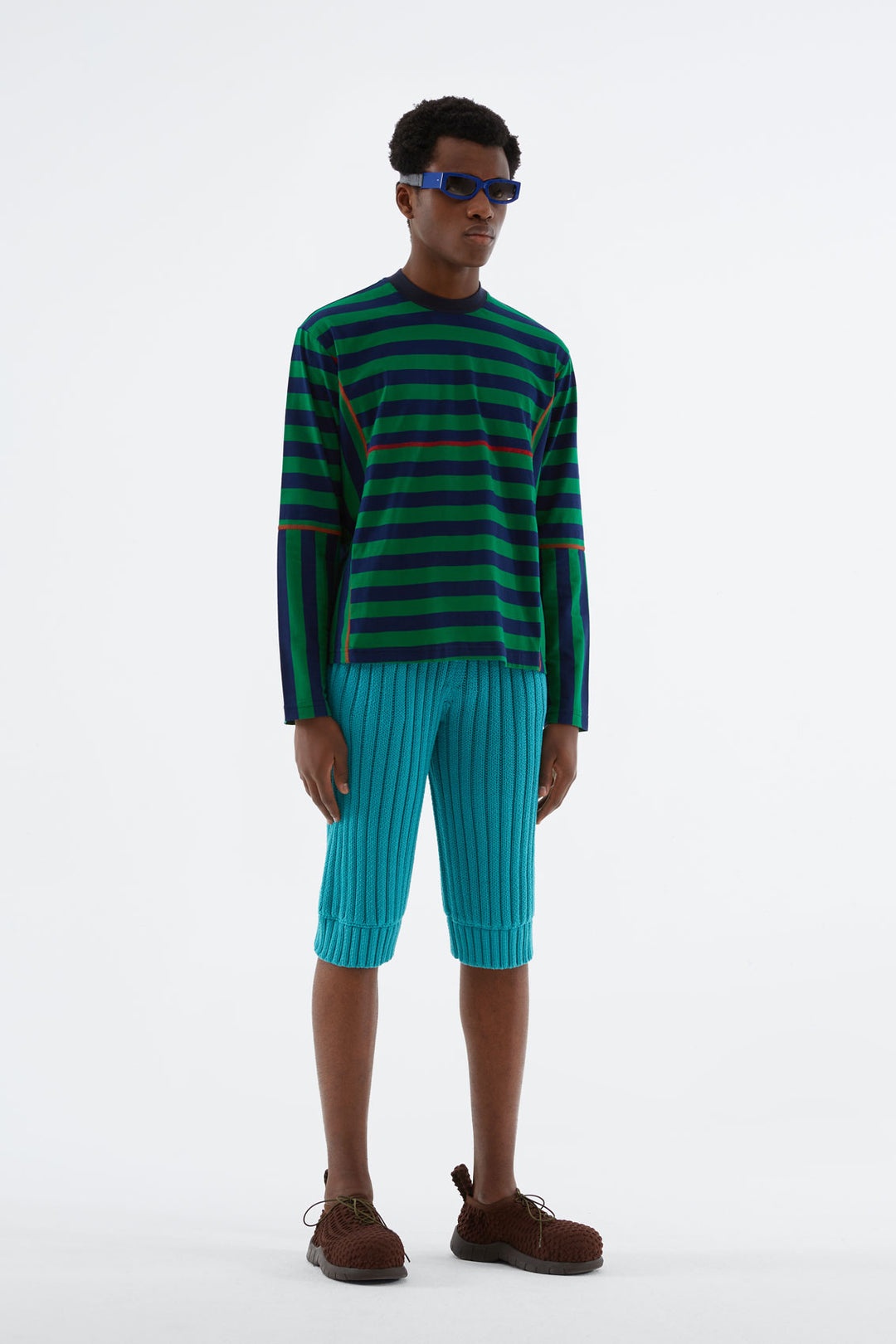 GREEN & BLUE STRIPED LONG SLEEVE WITH CUTS - 2