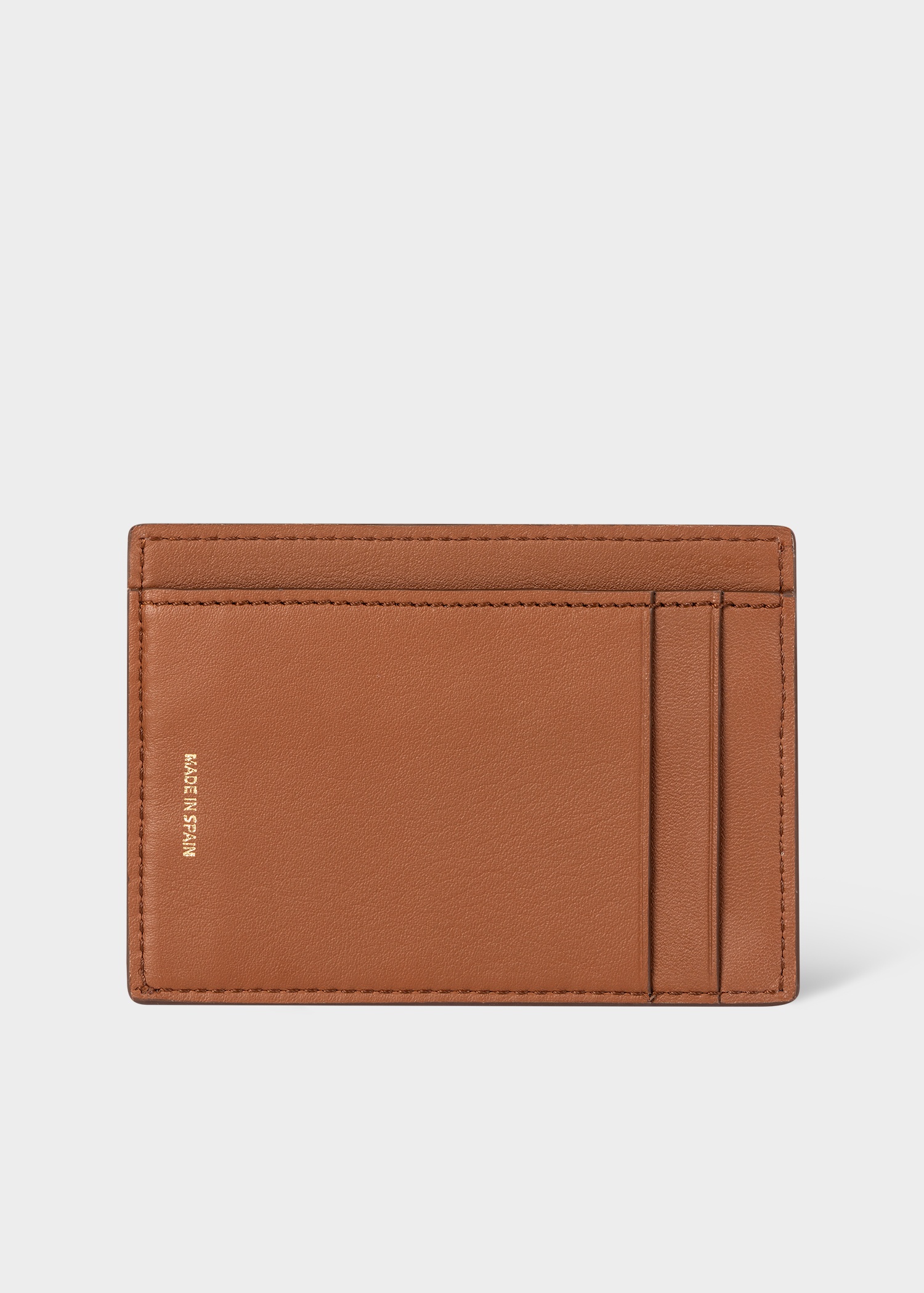 Tan Brown Woven Front Calf Leather Credit Card Holder - 2