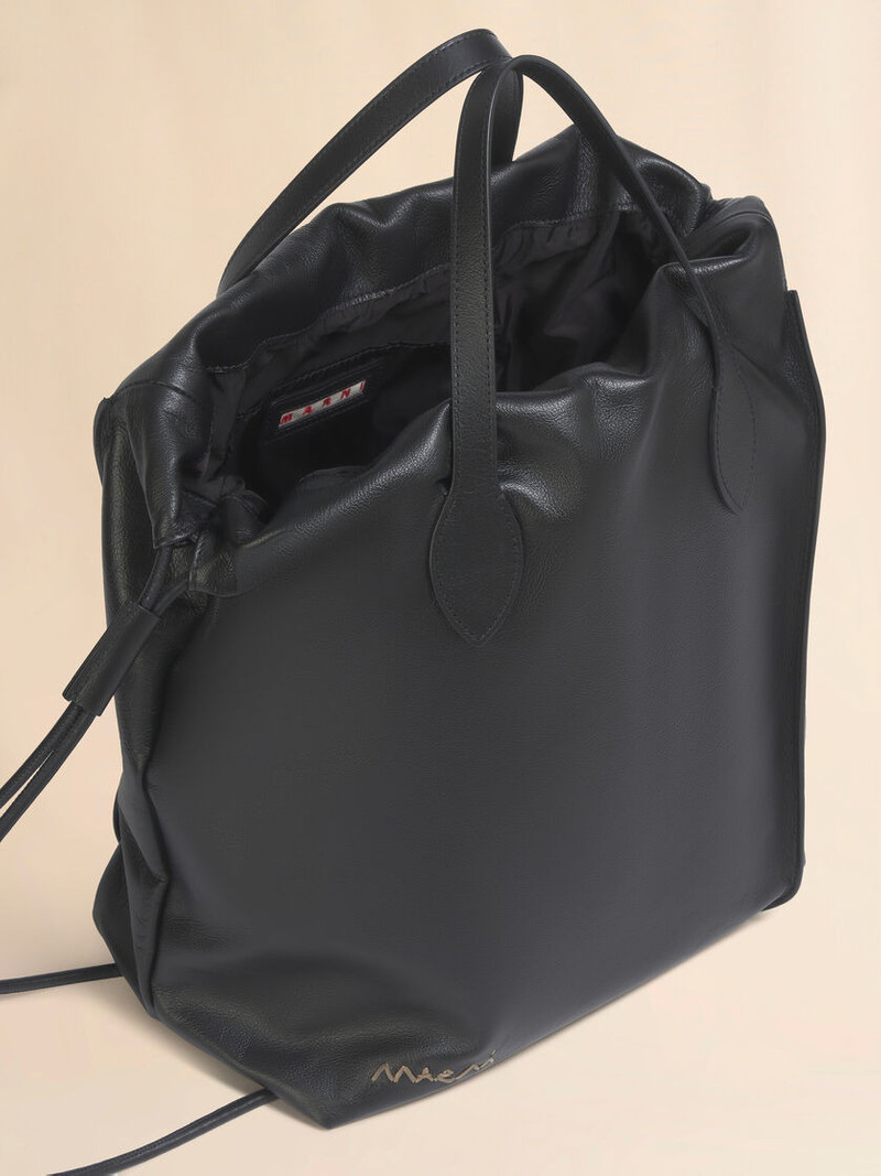BLACK LEATHER SCRUNCHIE BACKPACK 4
