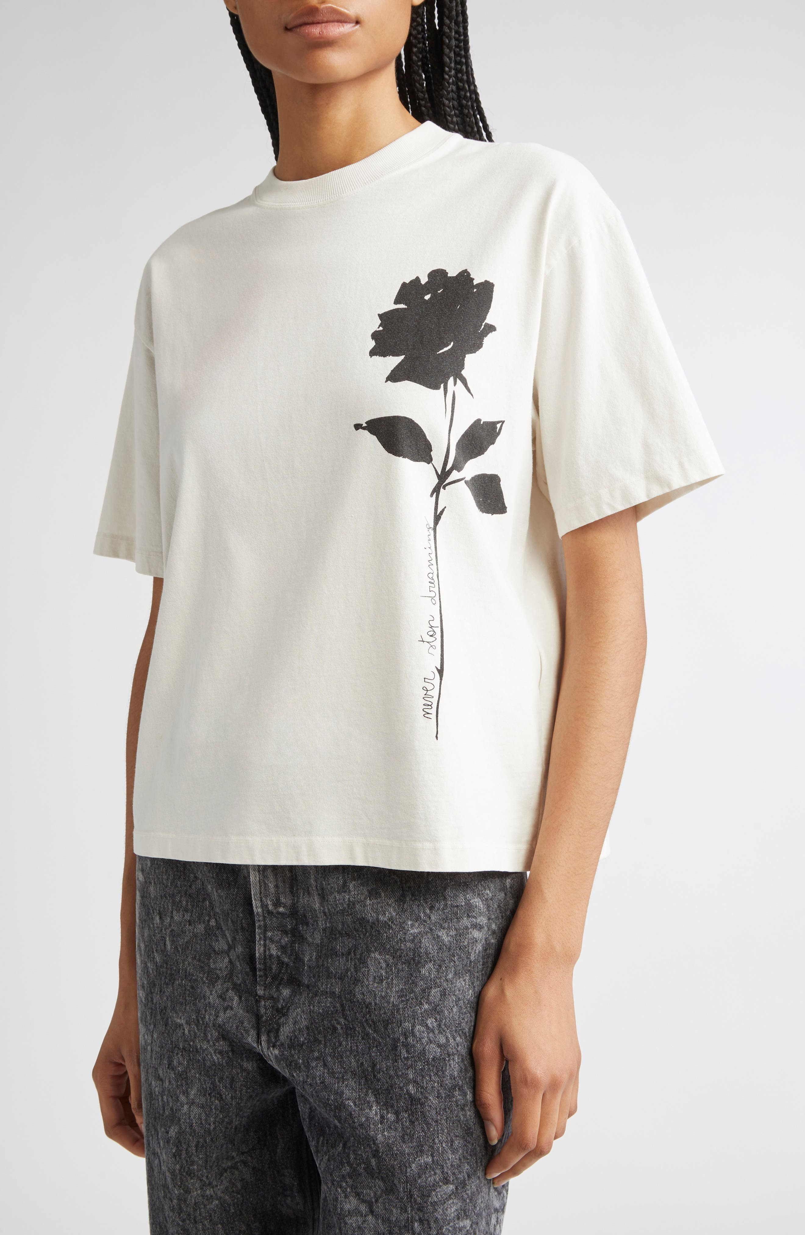 Golden Goose Journey Boxy Floral Graphic T-Shirt in Artic Wolf/Black at Nordstrom - 5
