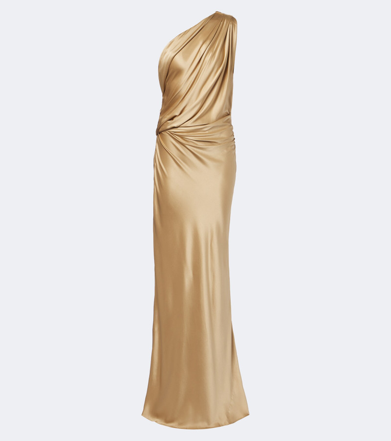 One-shoulder draped silk satin gown 1