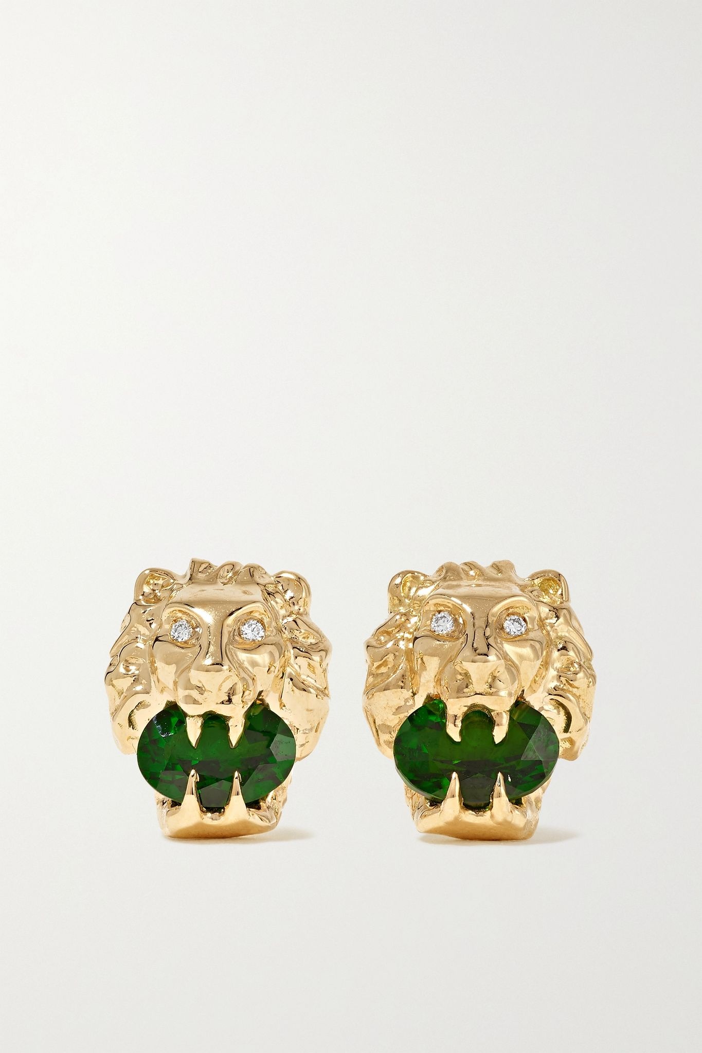 18-karat gold, chrome diopside and diamond earrings - 1