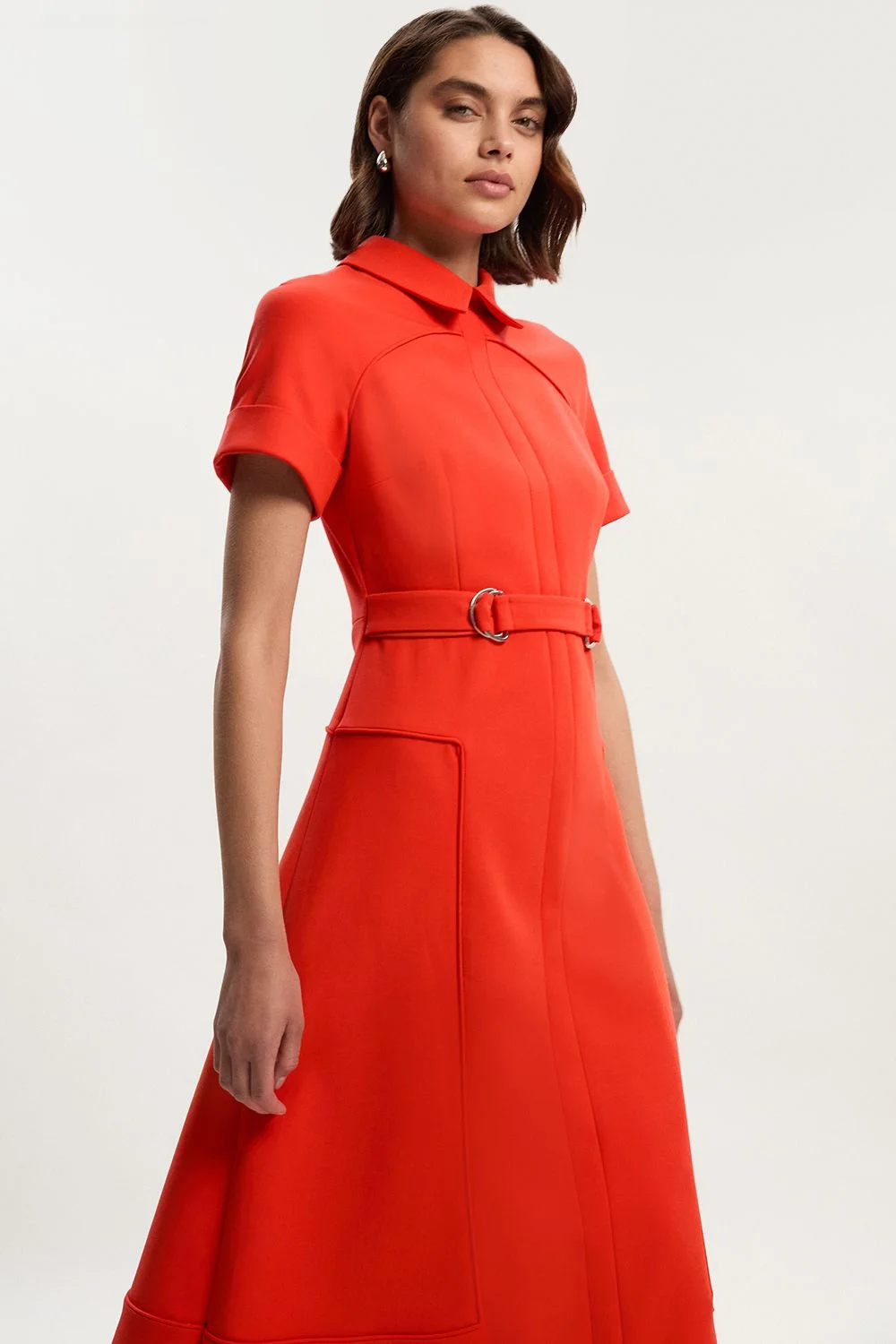 Compact Stretch Tab Detail Full Skirted Midi Dress - 1