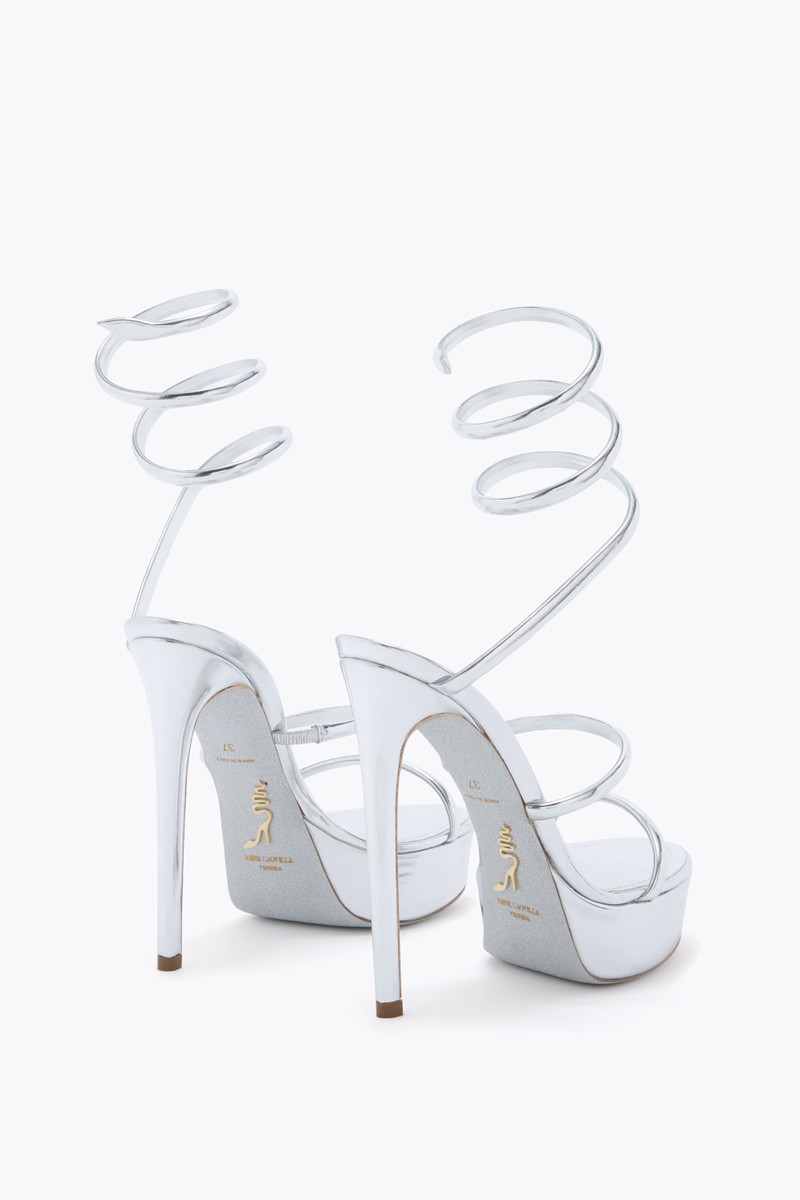 RENE CAOVILLA CLEO METALLIC SILVER PLATFORM SANDAL 130 outlook