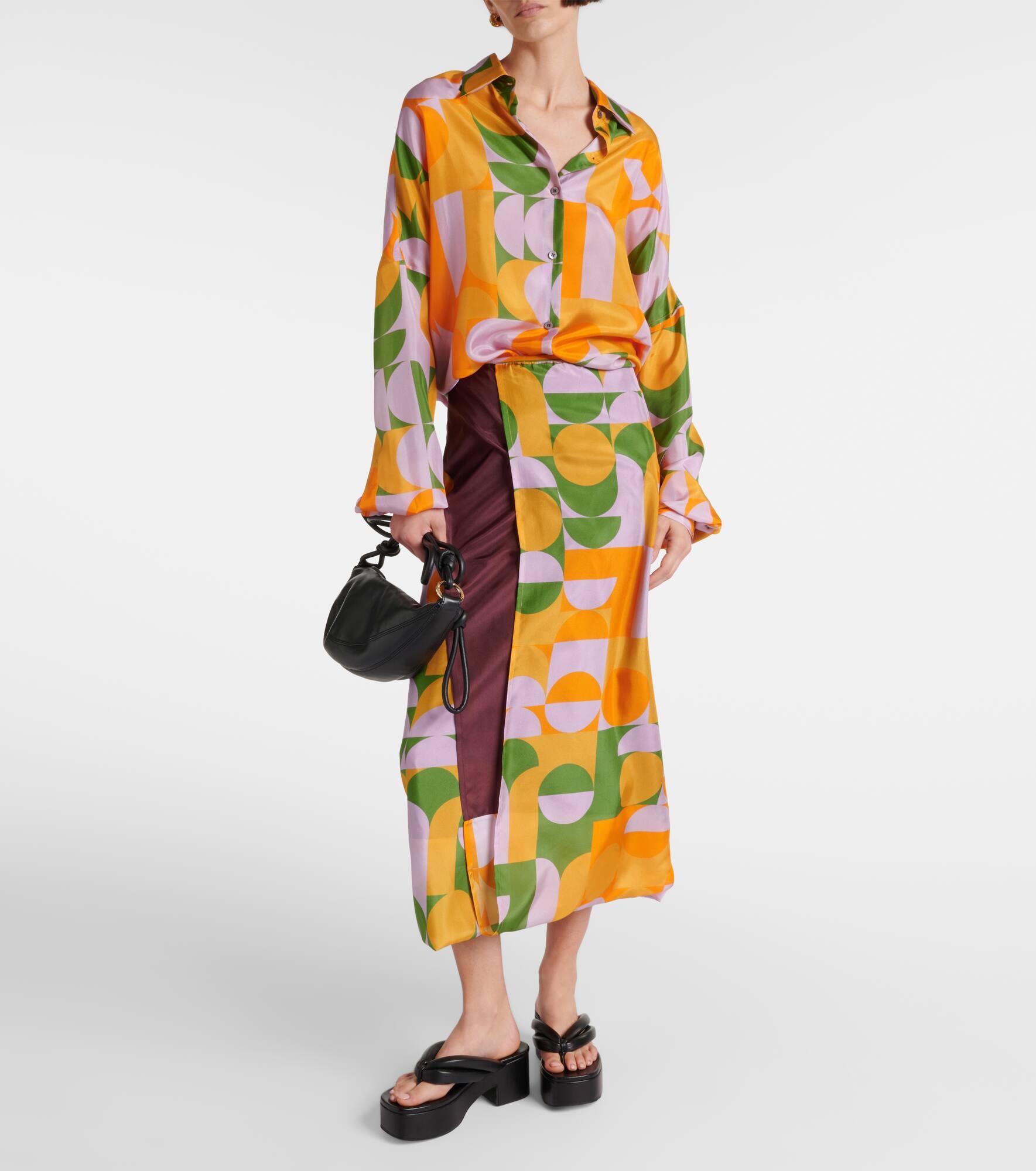 Printed silk satin maxi skirt - 6