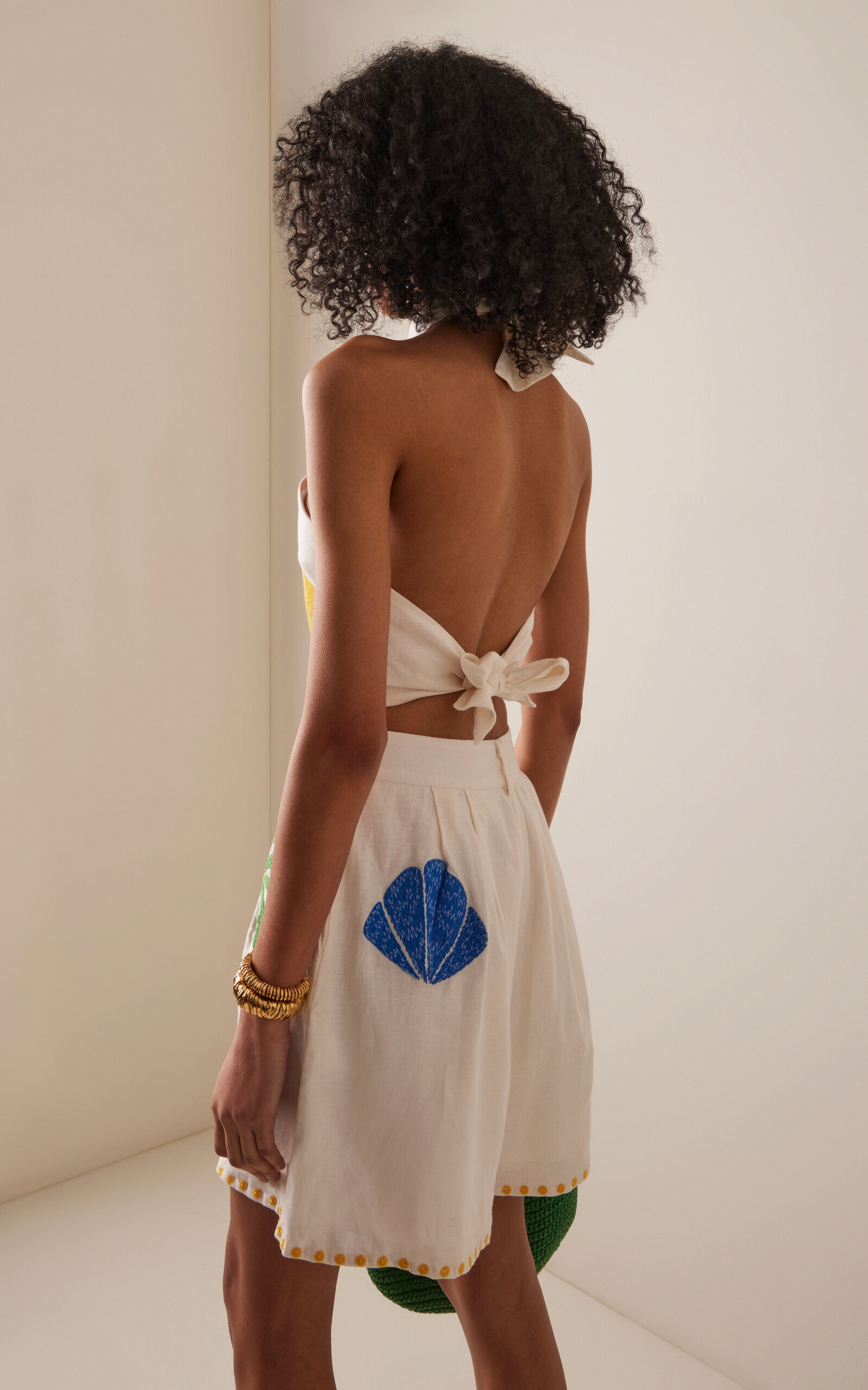 Ivy Embroidered Linen Halter Top white - 4