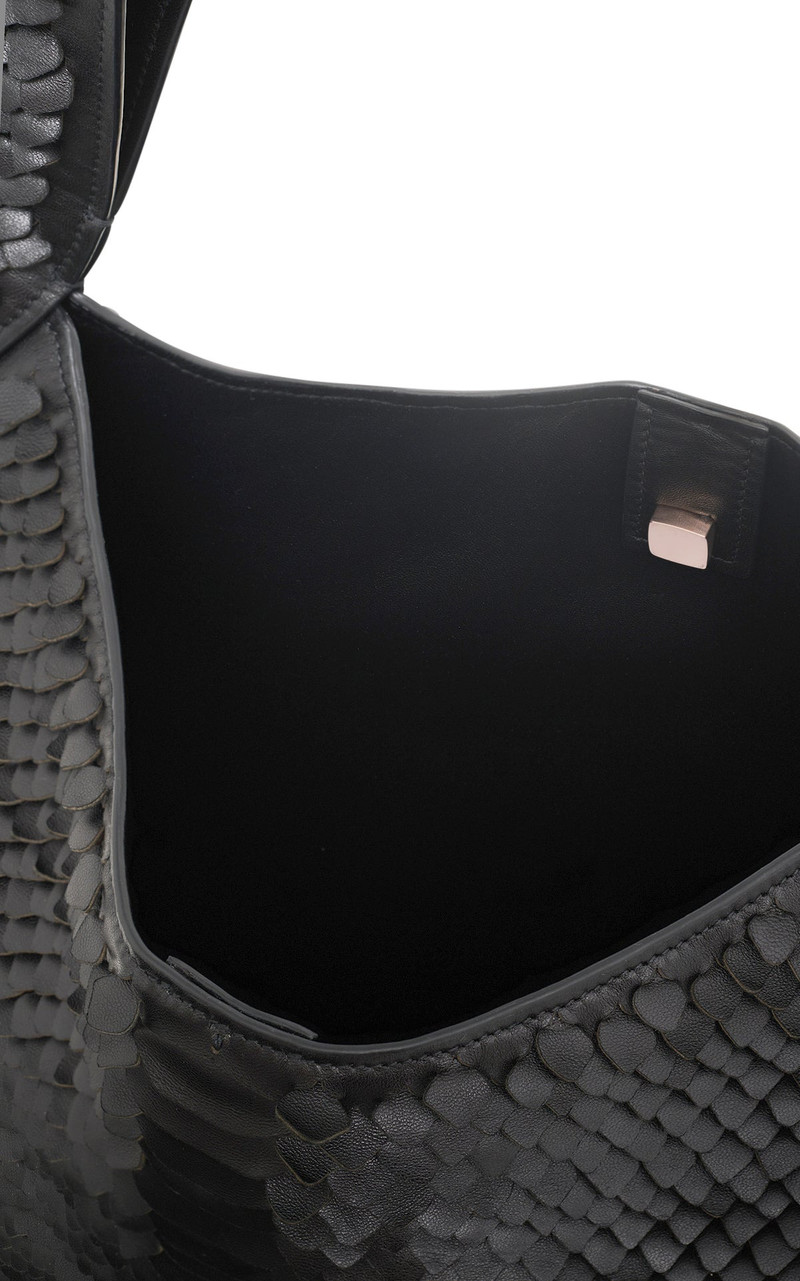 Large Hobo Bag in Black Leather Snake Scales 5