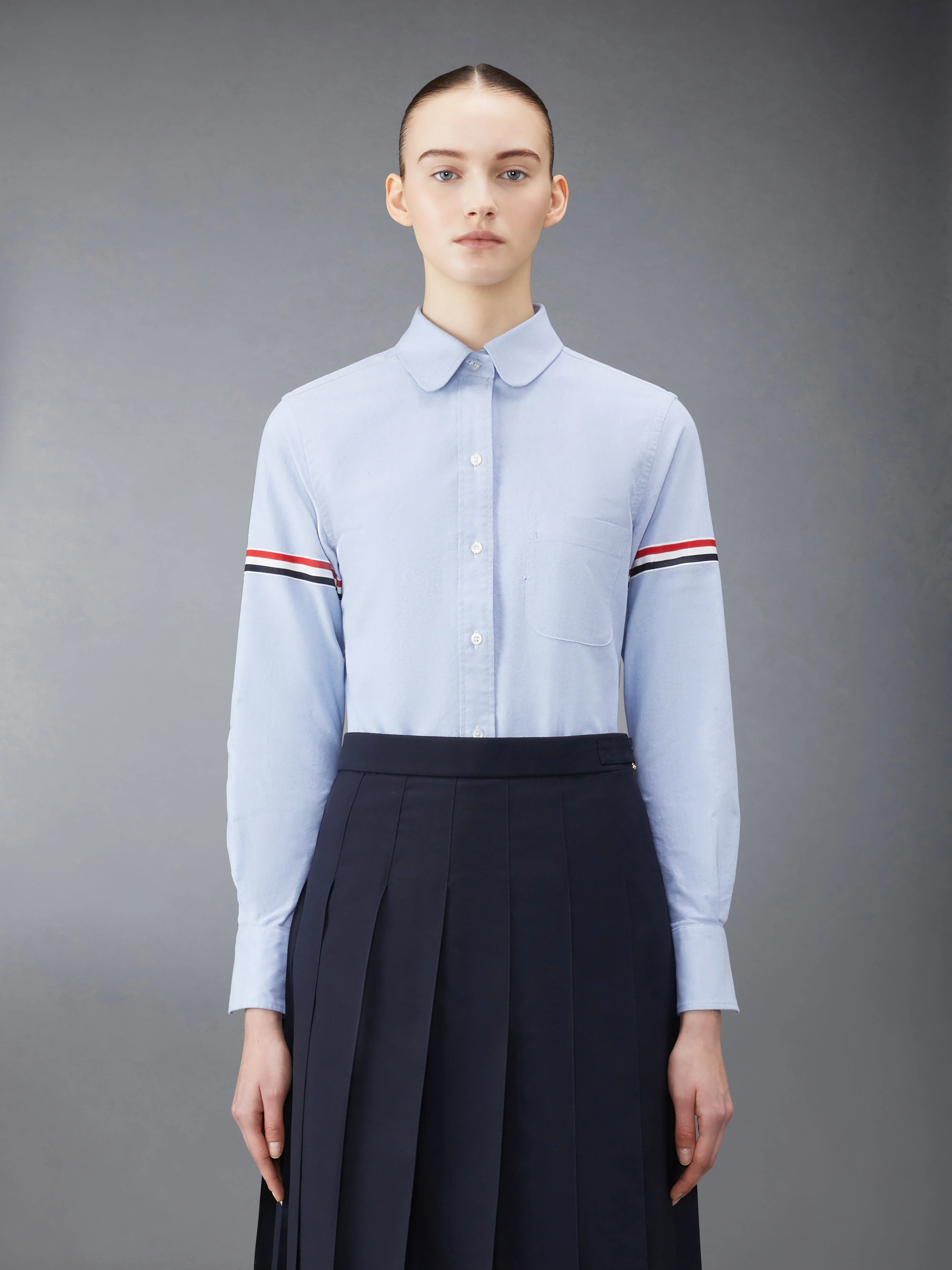 CLASSIC ROUND COLLAR SHIRT W/ RWB GROSGRAIN ARMBANDS IN OXFORD - 1