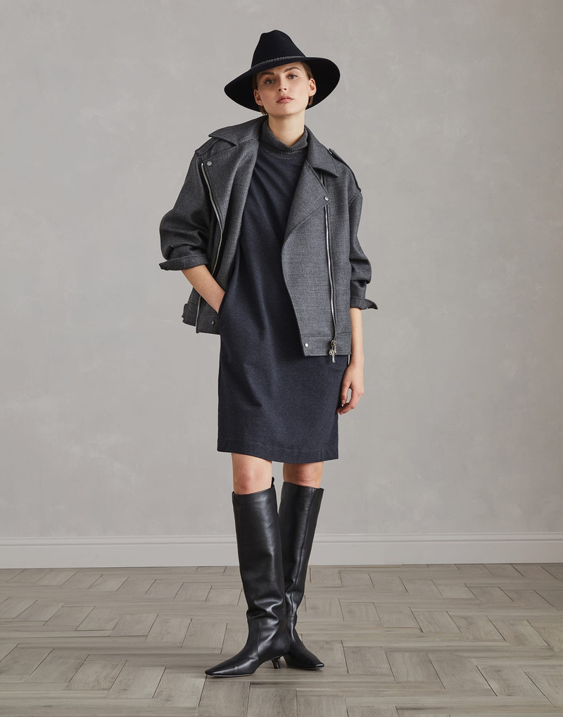 Stretch cotton lightweight French terry dress with precious ribbed collar 5