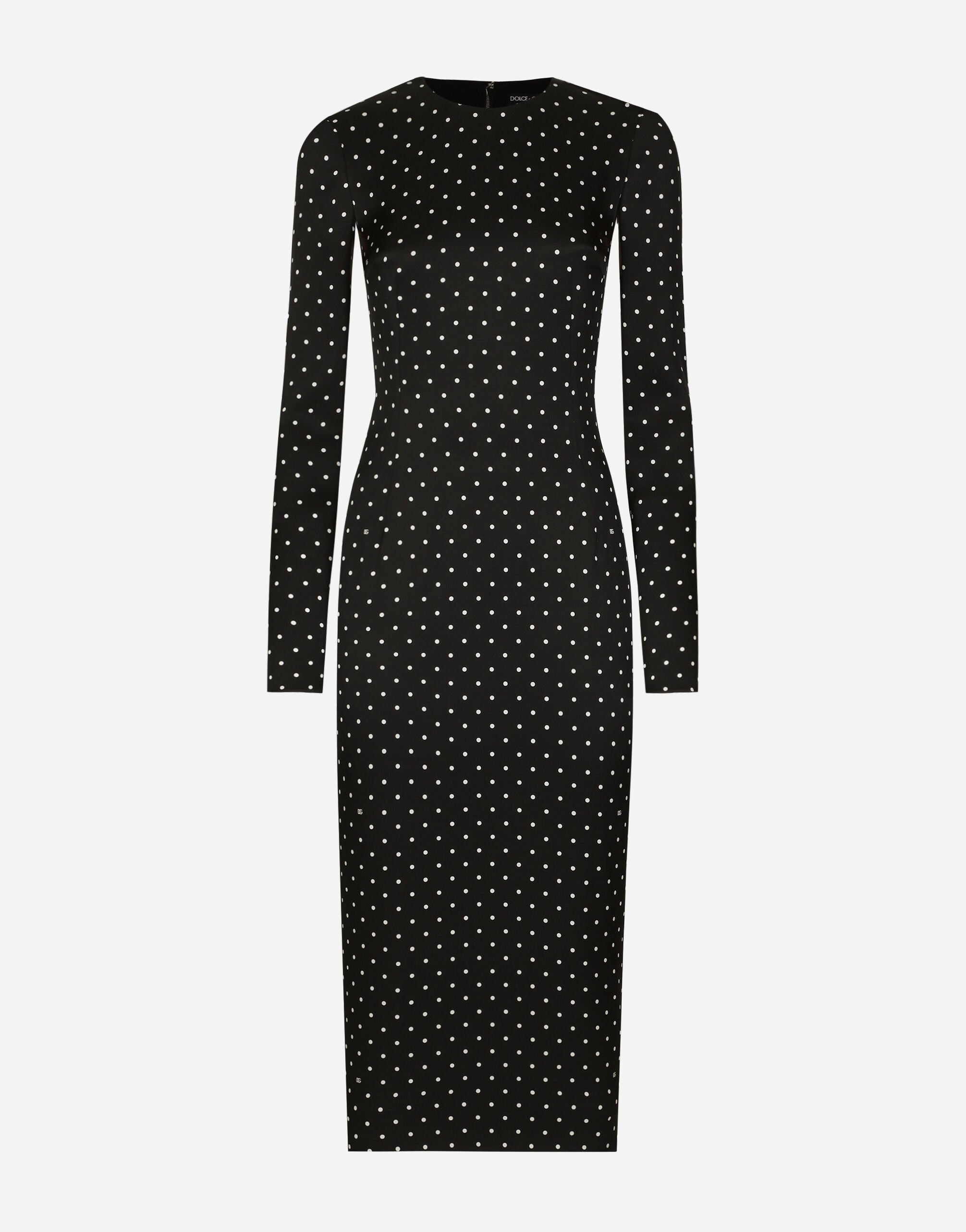 Charmeuse calf-length sheath dress with polka-dot print - 1